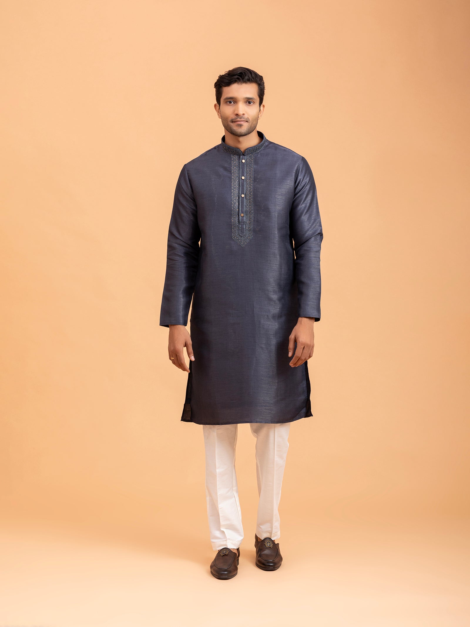 Obsidian Slate Embroidered Kurta Set