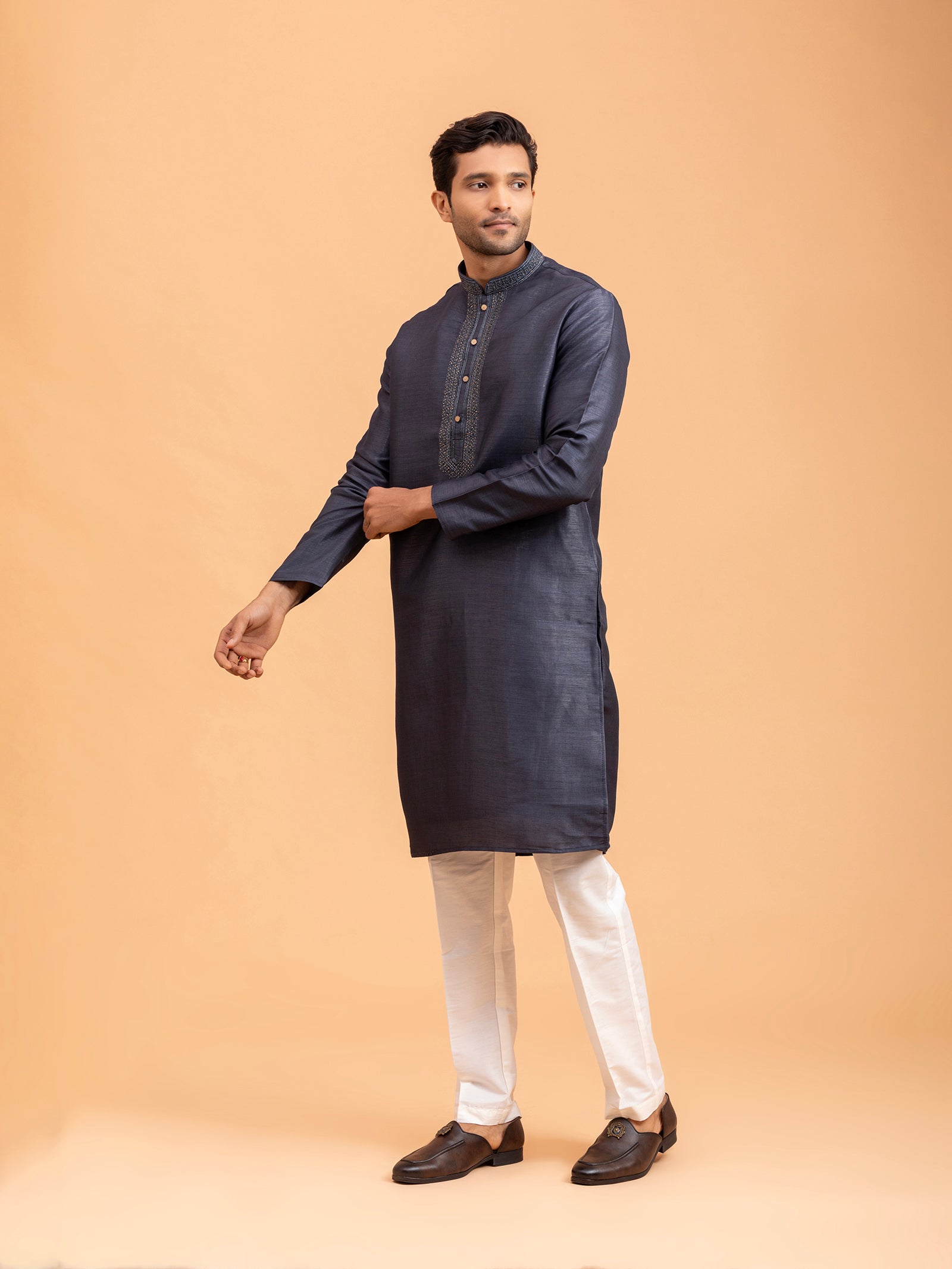 Obsidian Slate Embroidered Kurta Set
