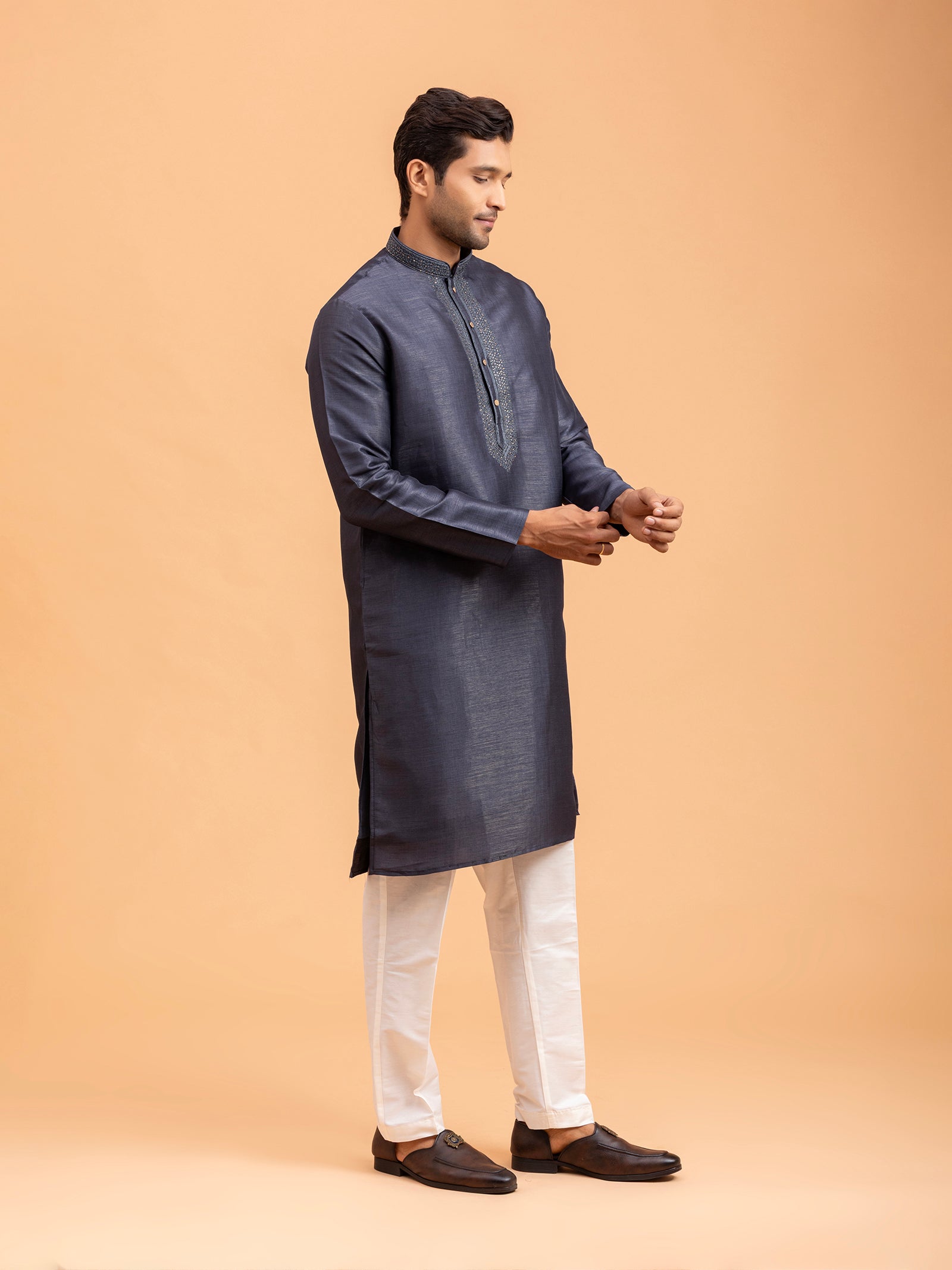 Obsidian Slate Embroidered Kurta Set