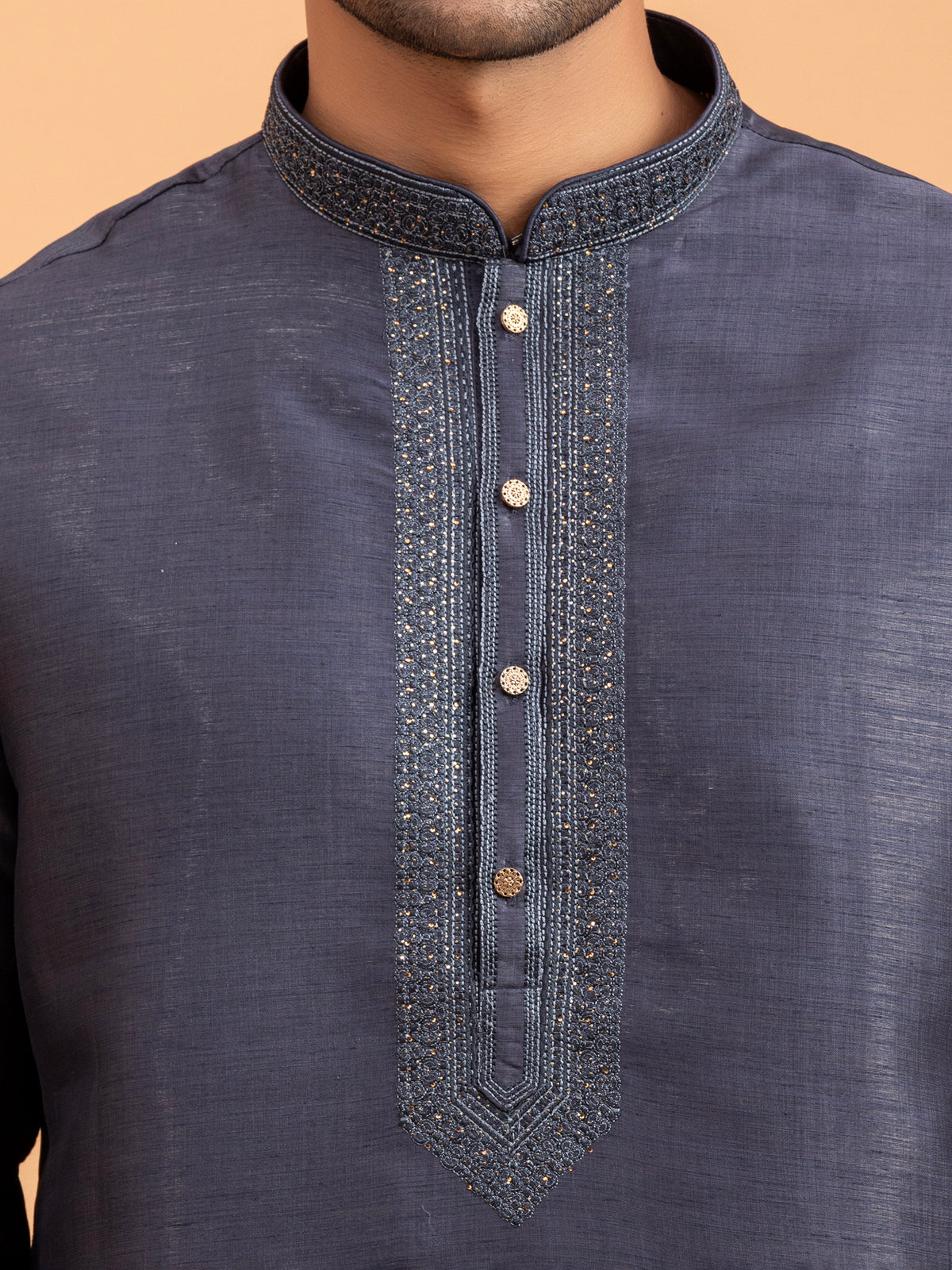 Obsidian Slate Embroidered Kurta Set