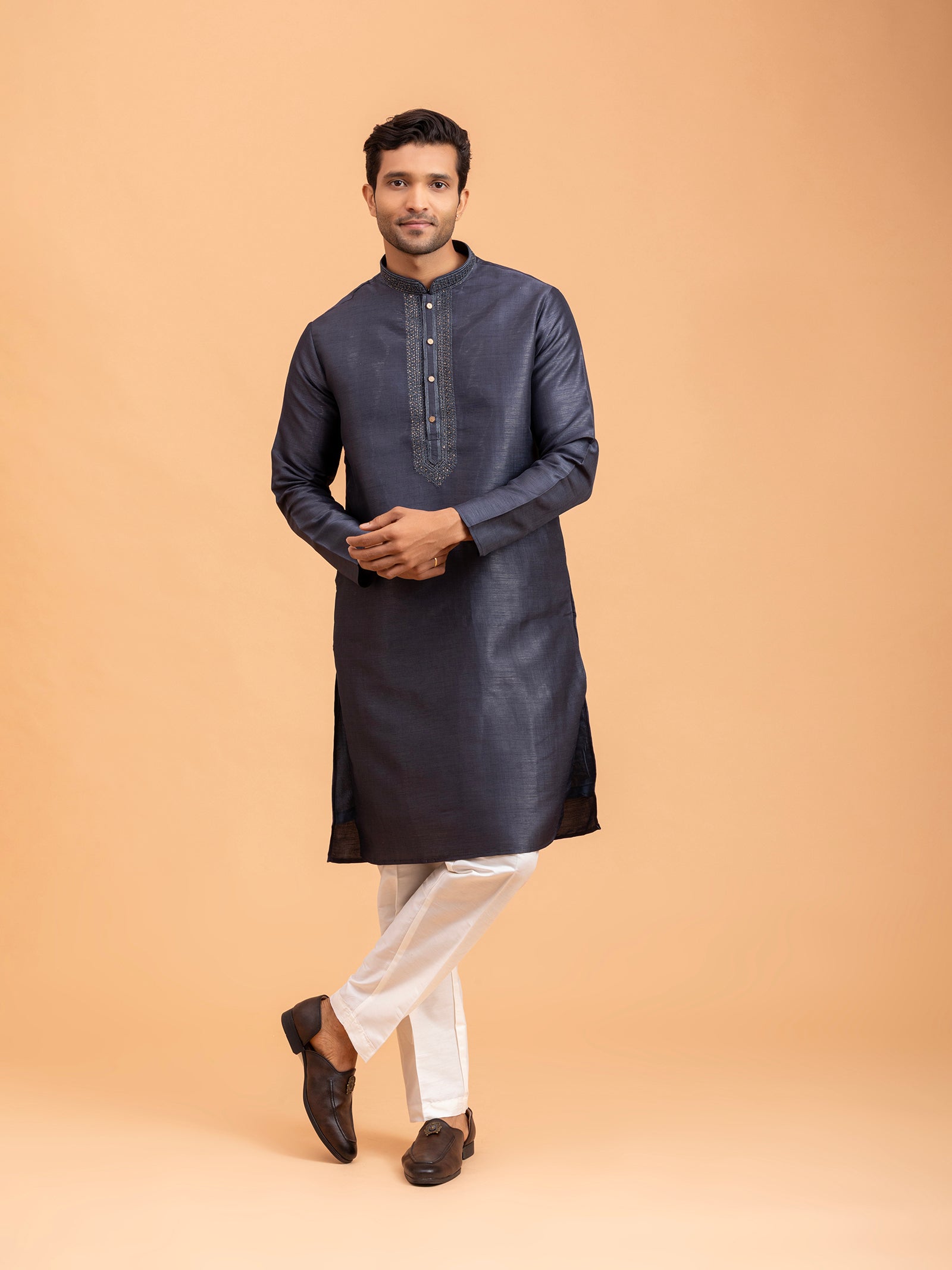 Obsidian Slate Embroidered Kurta Set
