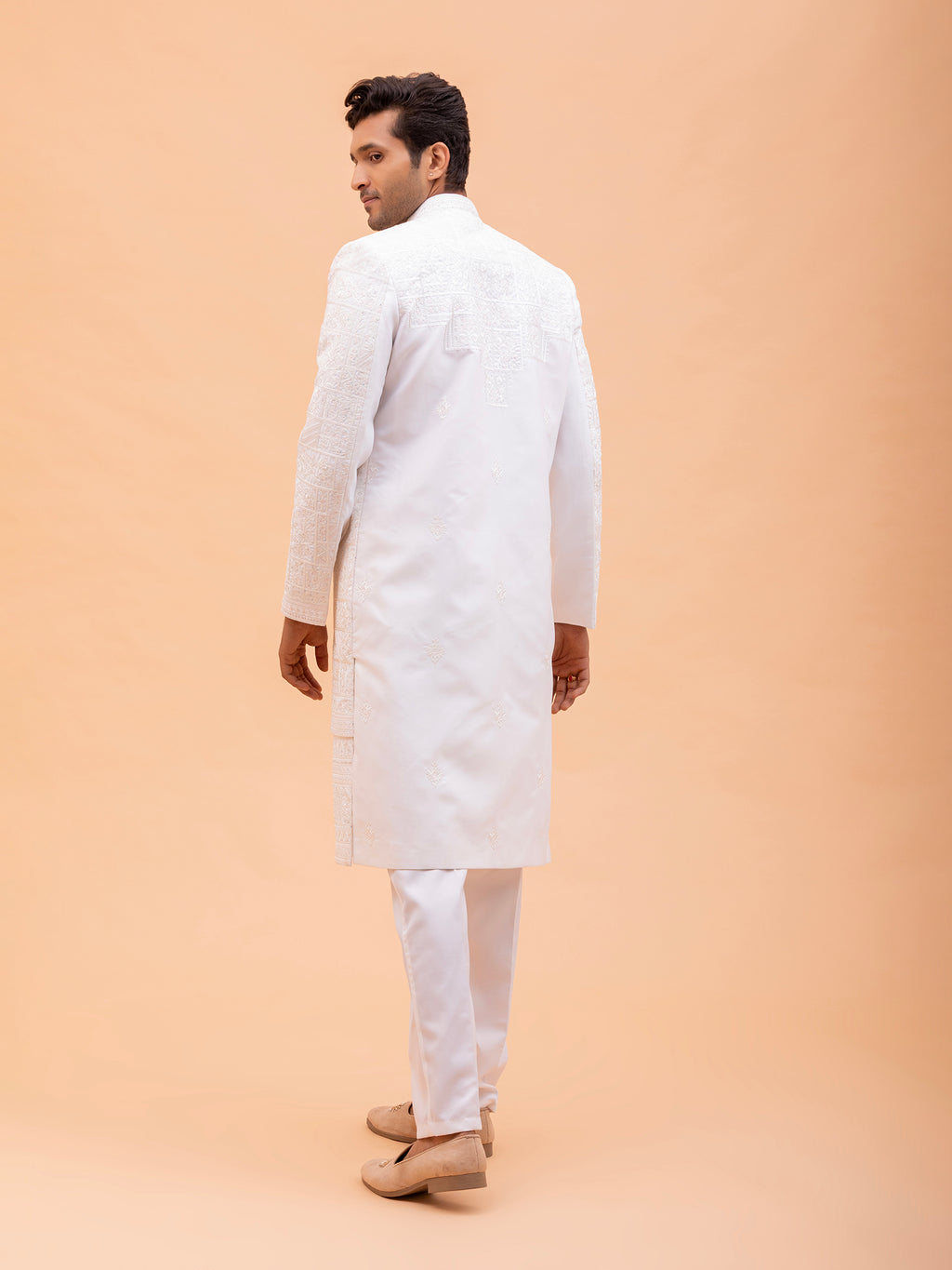 White Ornate Threadwork Sherwani Set