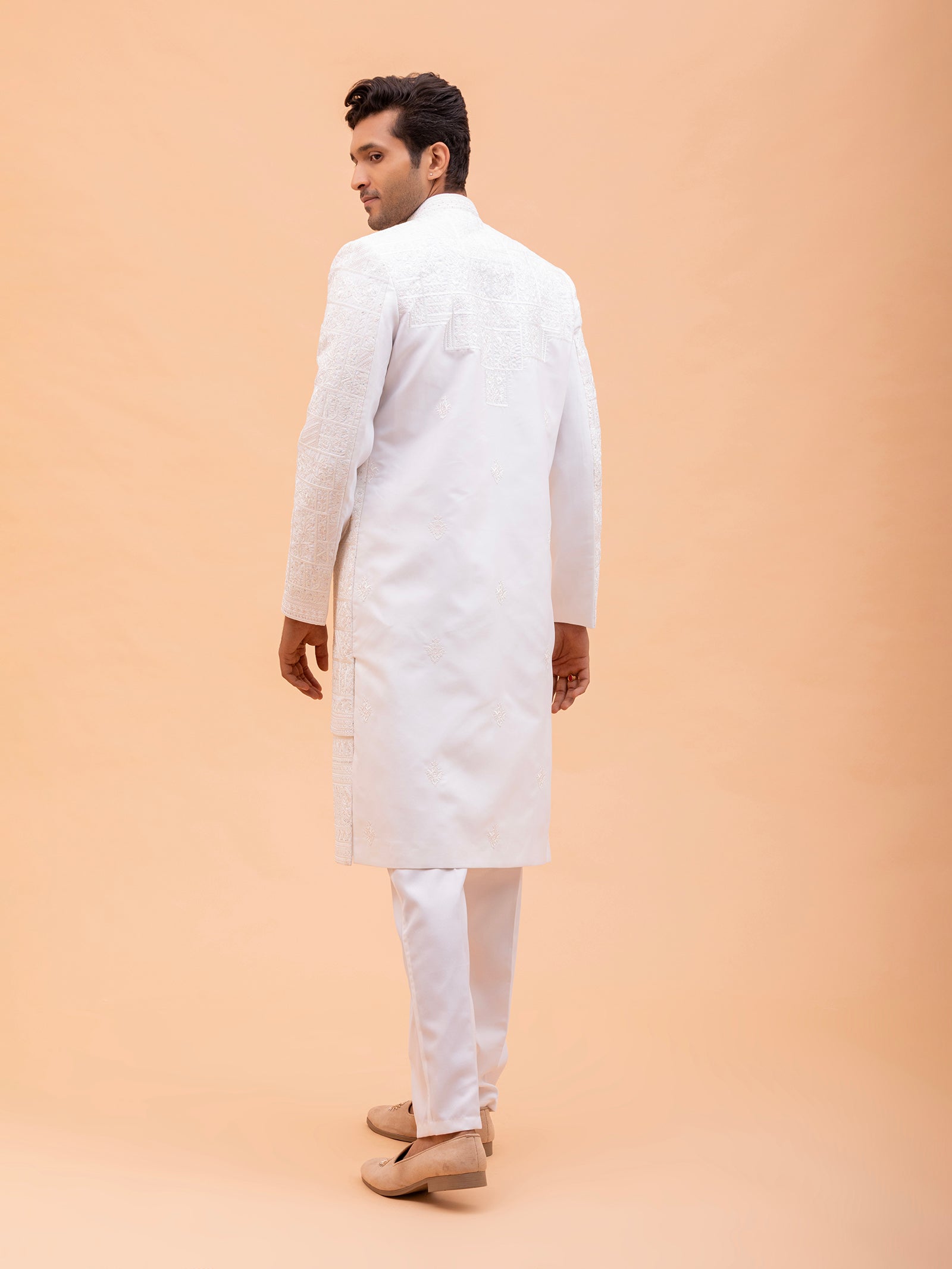 White Ornate Threadwork Sherwani Set