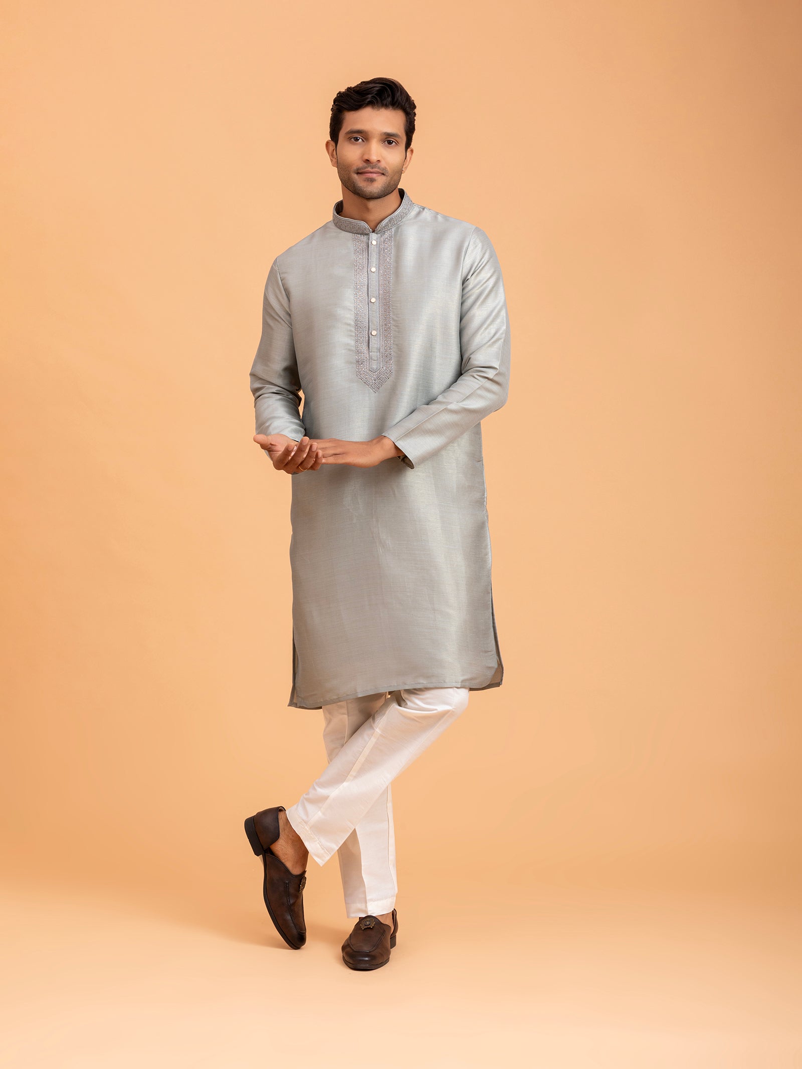Silver Sage Embroidered Kurta Set