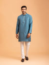 Azure Diamond-Motif Brocade Kurta Set