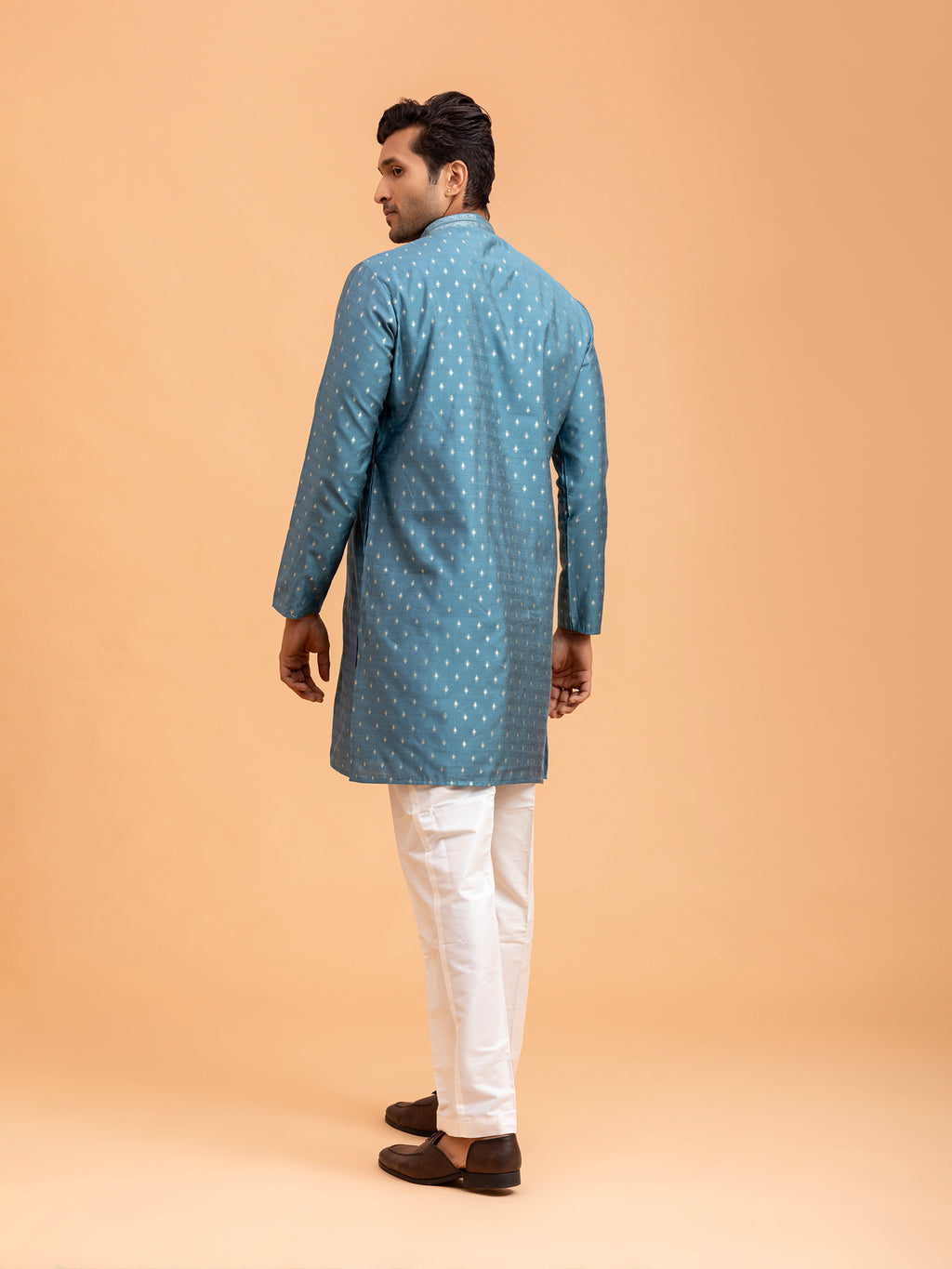 Azure Diamond-Motif Brocade Kurta Set