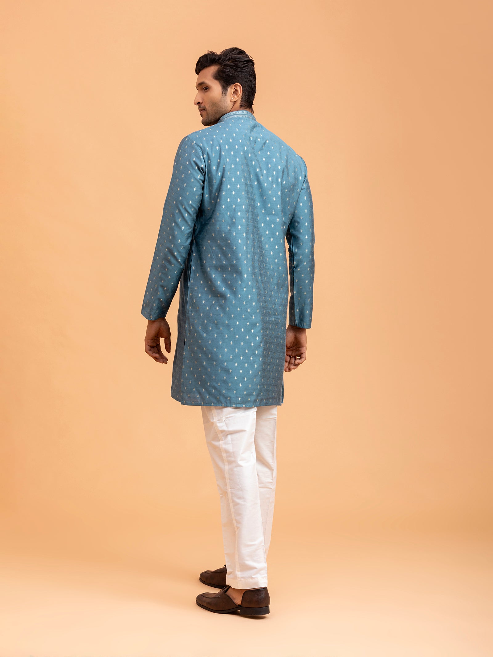 Azure Diamond-Motif Brocade Kurta Set