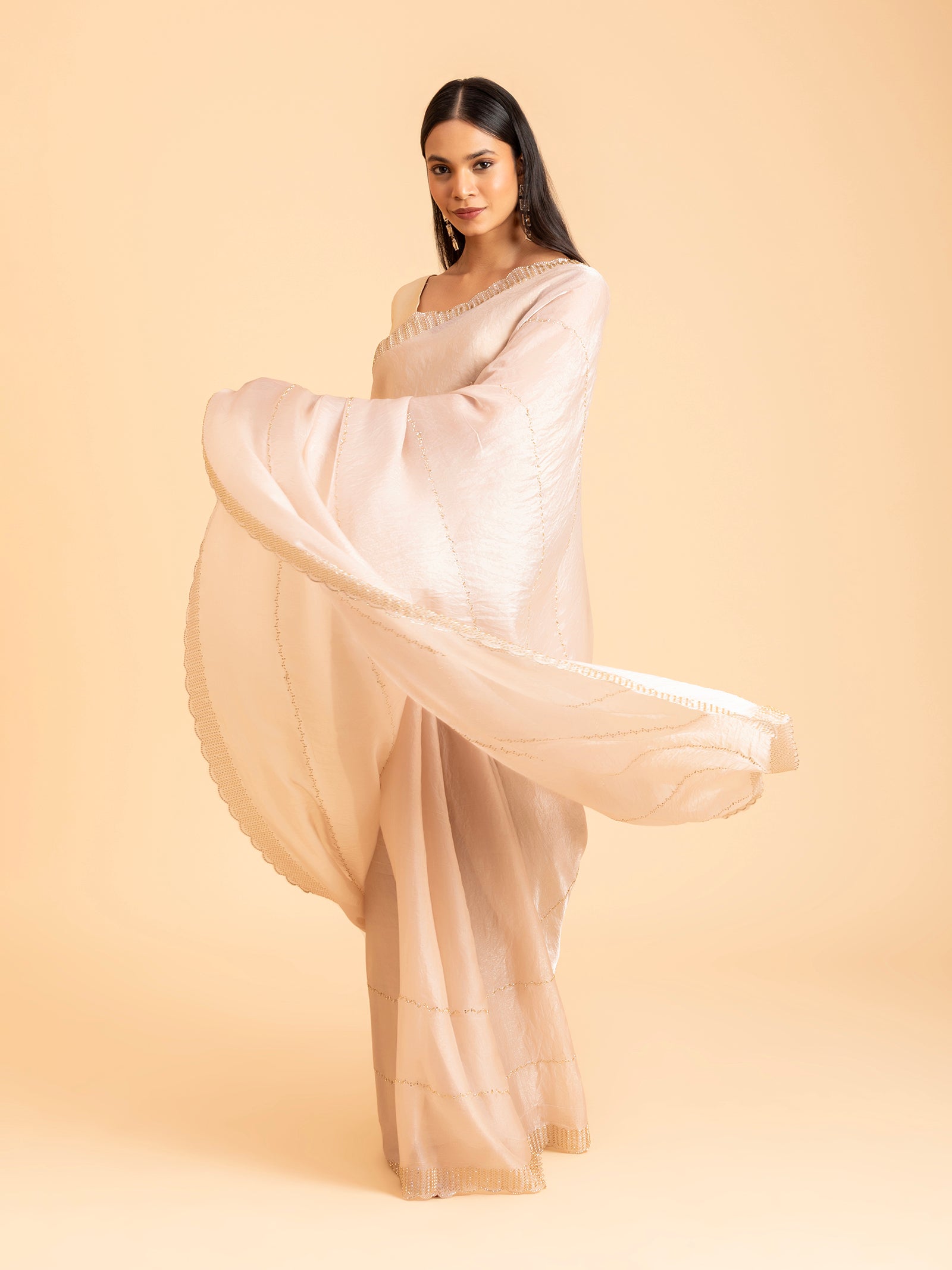 Champagne Luster Scalloped Saree