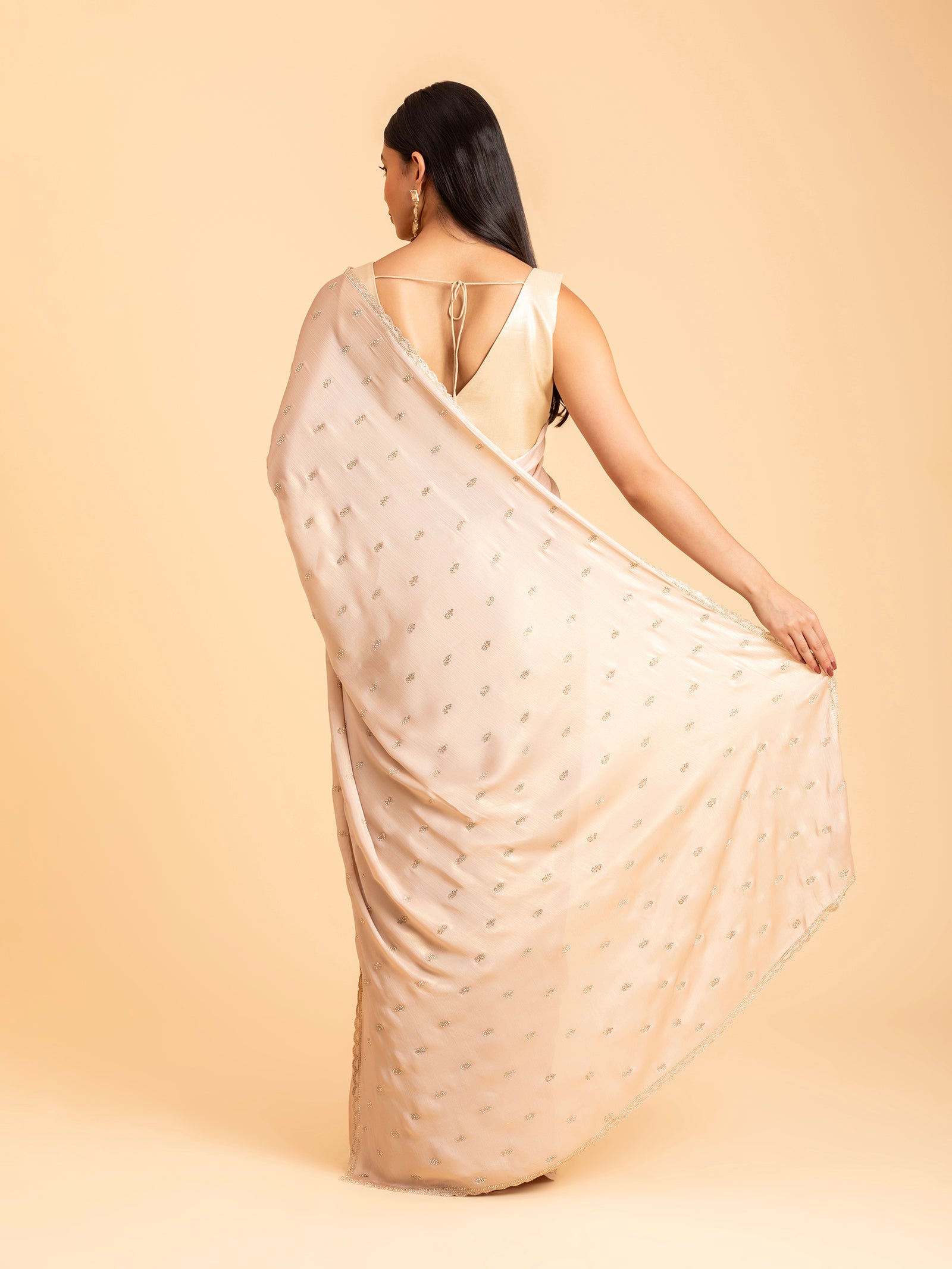 Champagne Luster Scalloped Saree