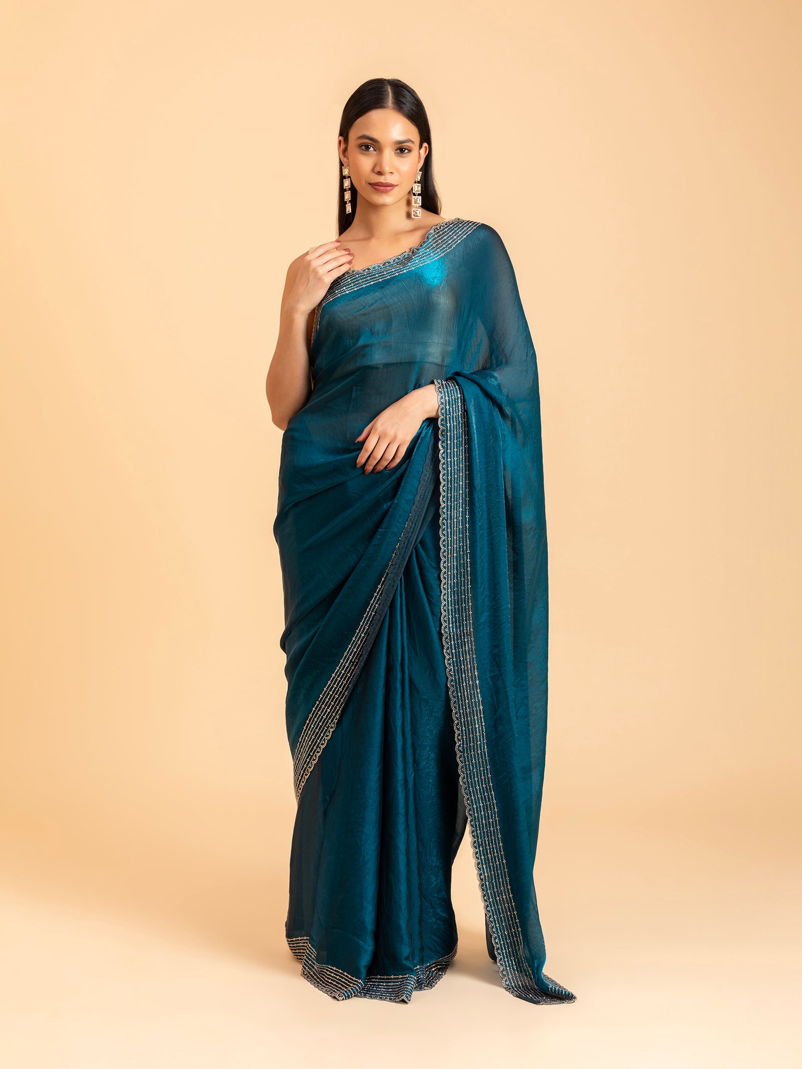 Cerulean Midnight Scalloped Saree