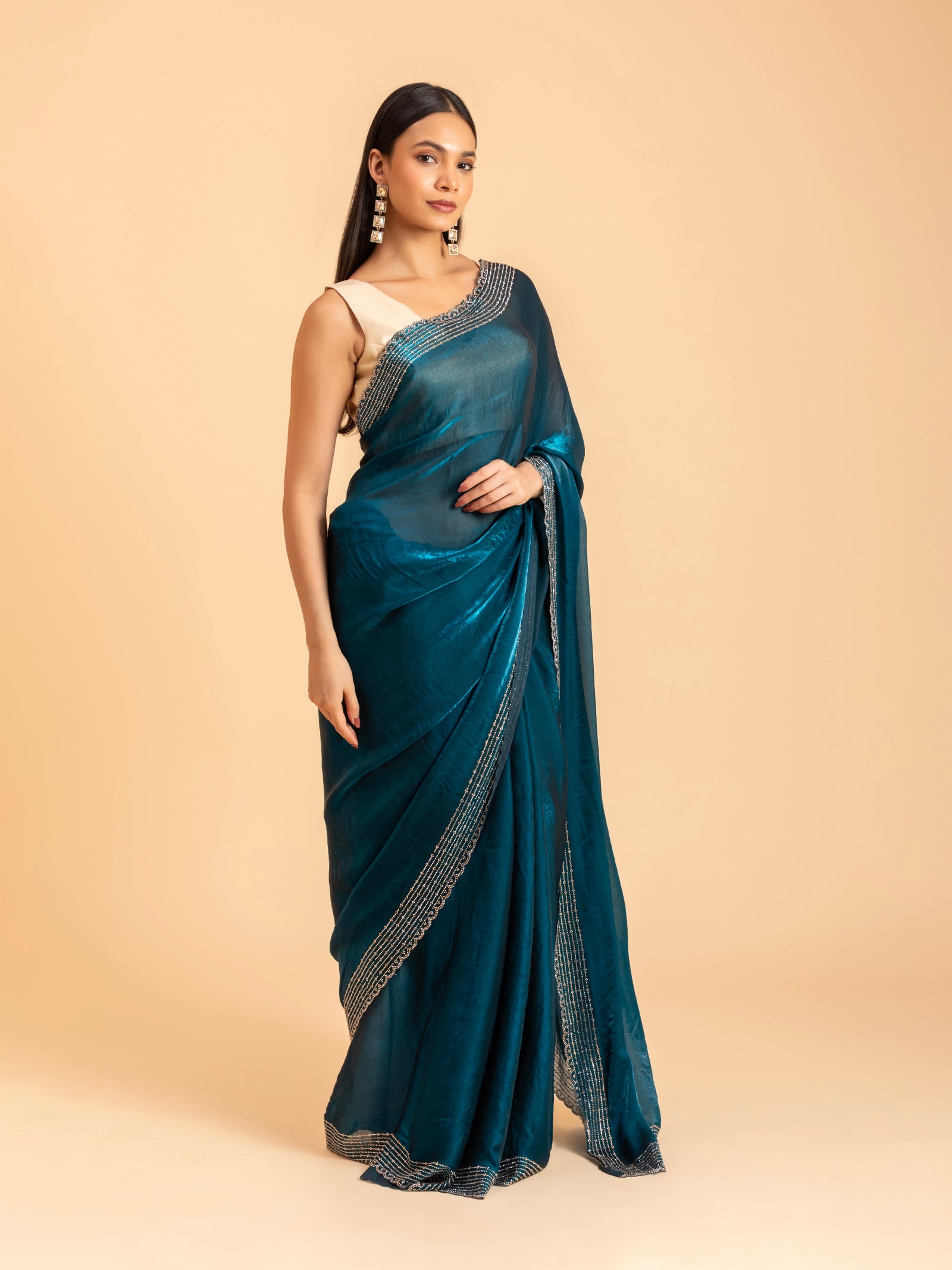 Cerulean Midnight Scalloped Saree