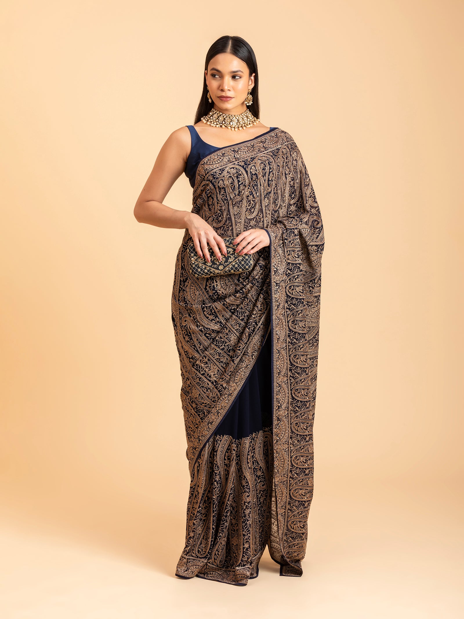 Regal Navy Paisley Filigree Saree