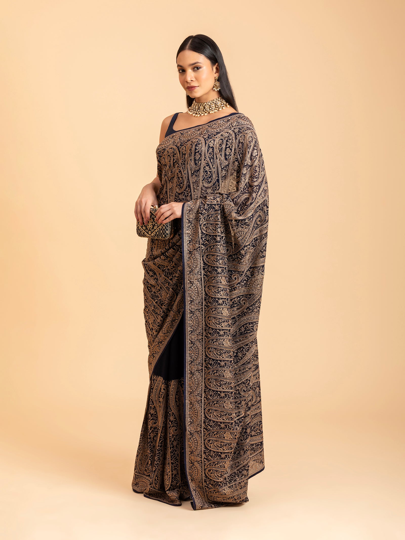 Regal Navy Paisley Filigree Saree