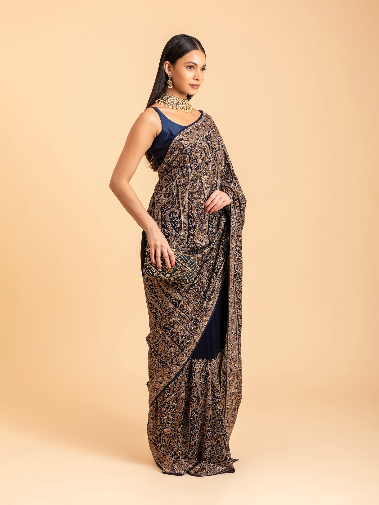 Regal Navy Paisley Filigree Saree
