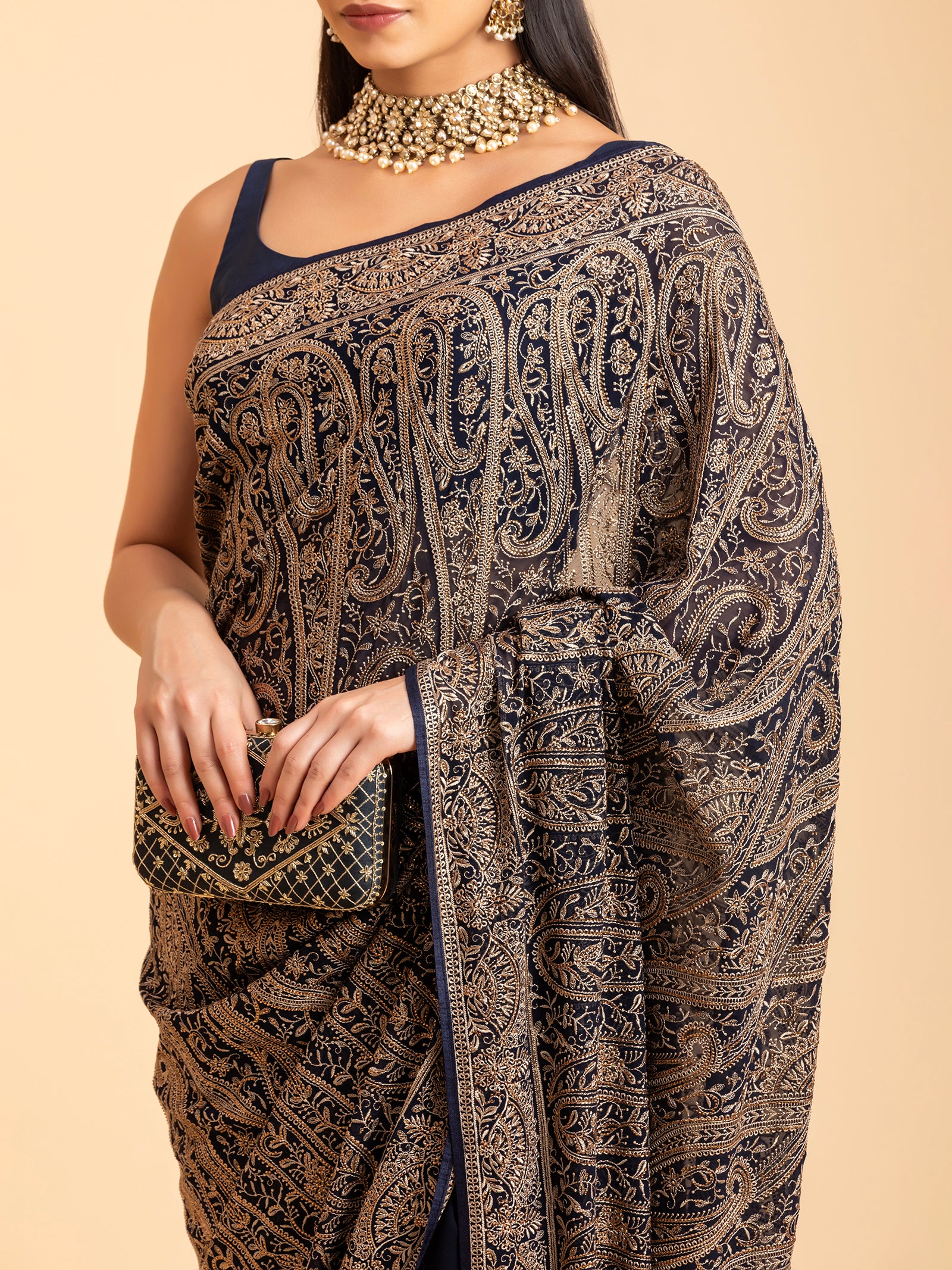 Regal Navy Paisley Filigree Saree