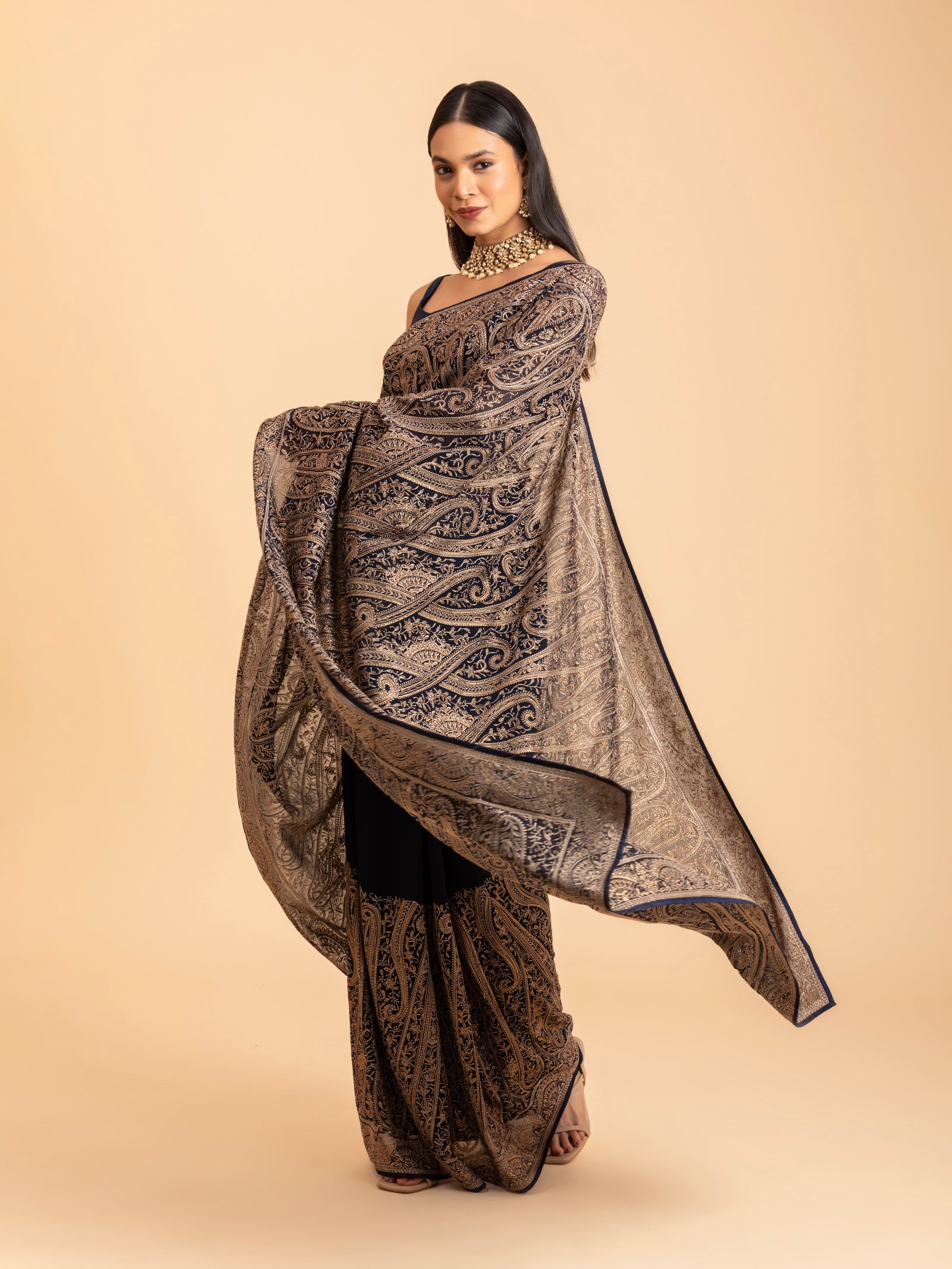 Regal Navy Paisley Filigree Saree