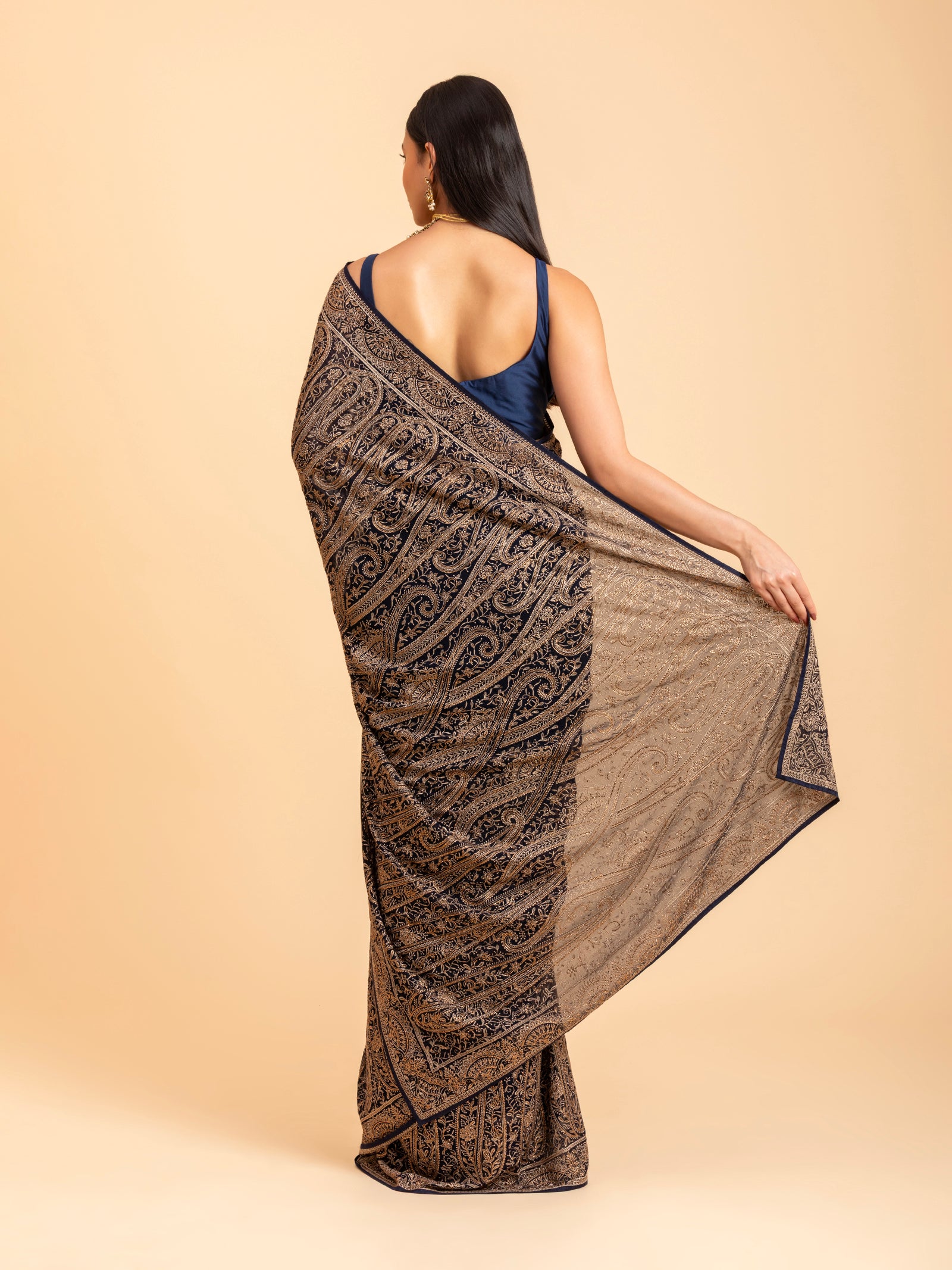 Regal Navy Paisley Filigree Saree