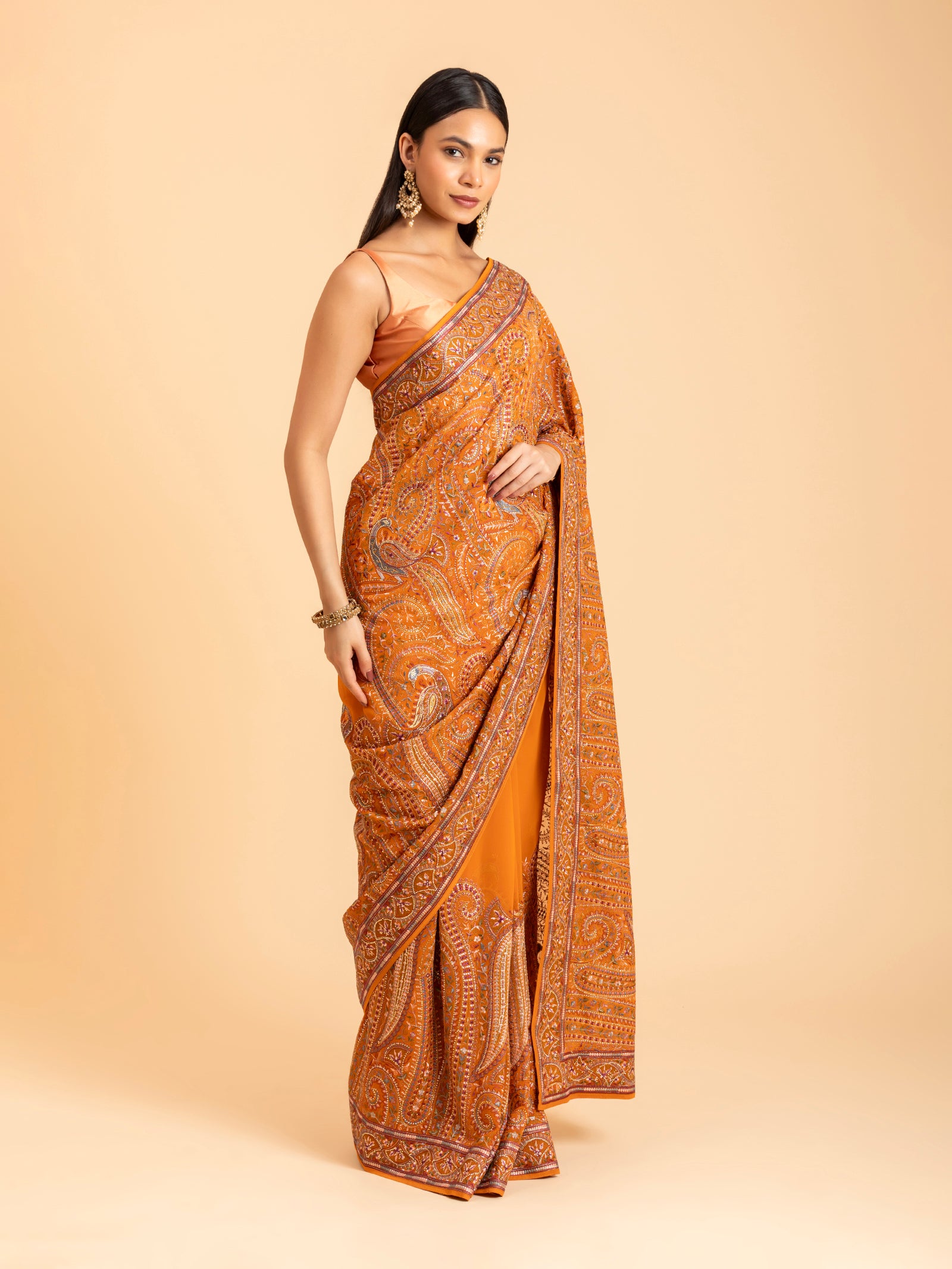 Saffron Tonal Mosaic Saree