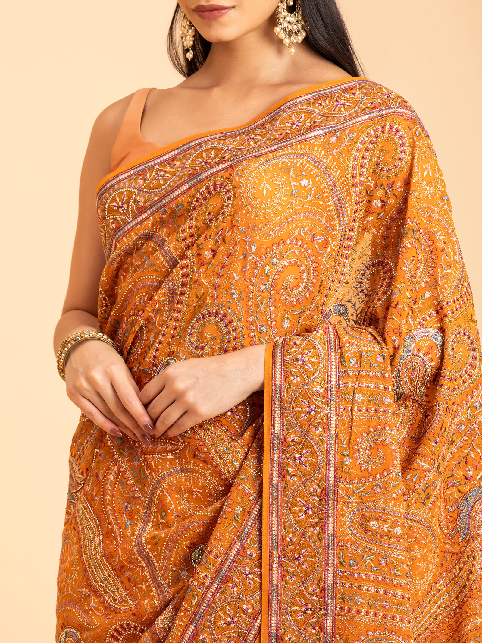 Saffron Tonal Mosaic Saree