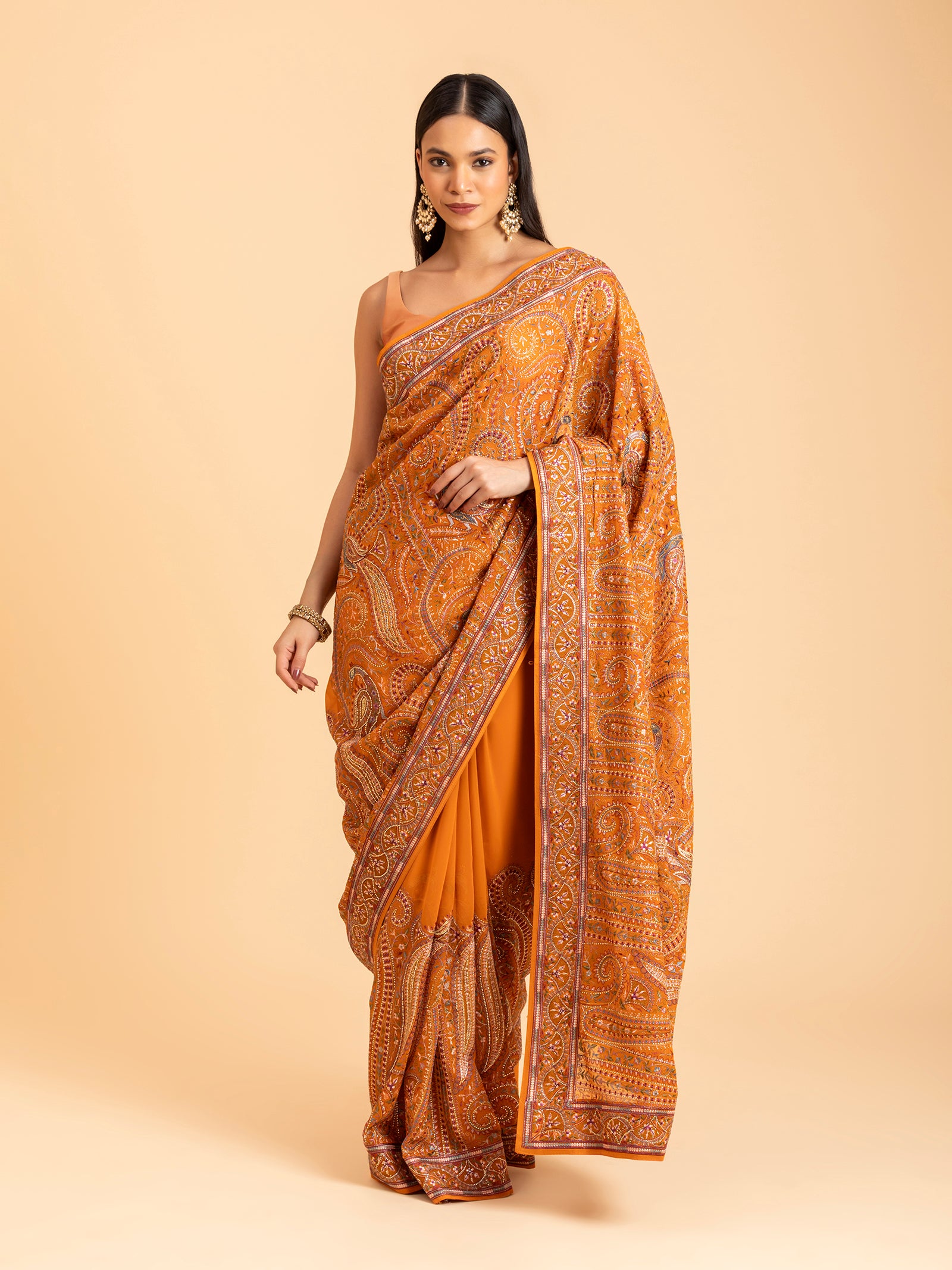 Saffron Tonal Mosaic Saree