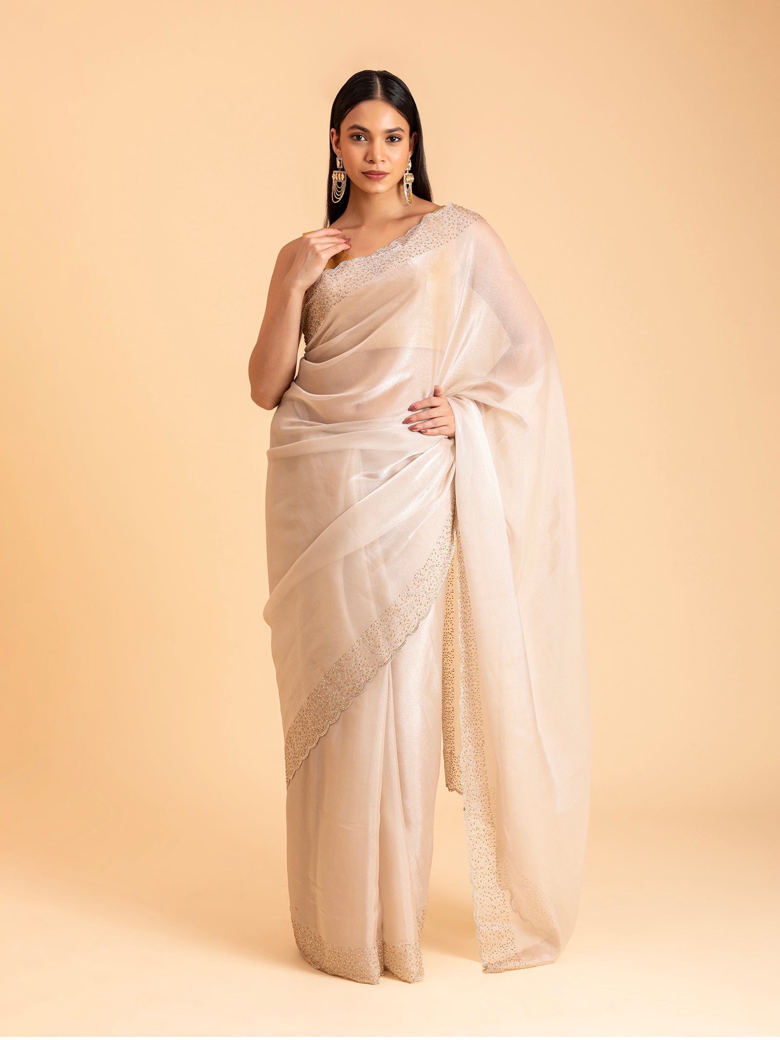 Pearlescent Aurora Scalloped Saree
