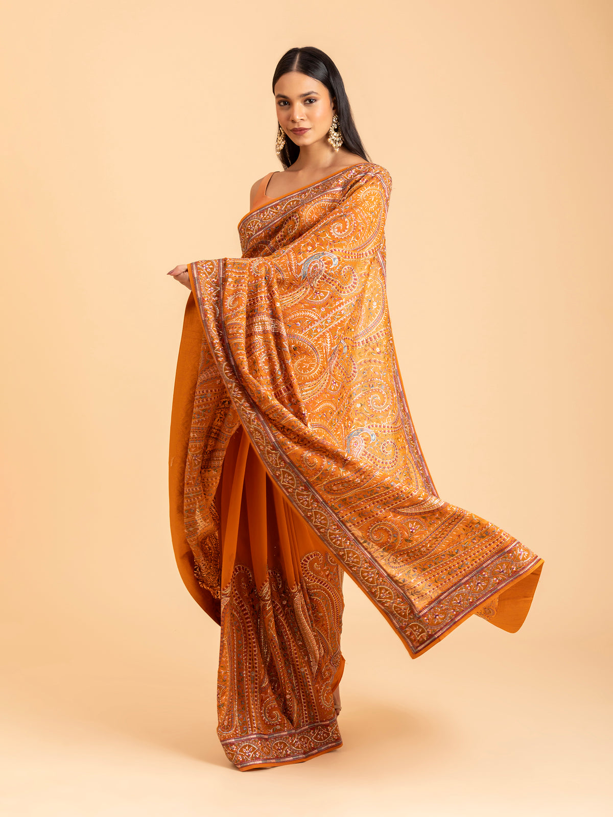 Saffron Tonal Mosaic Saree