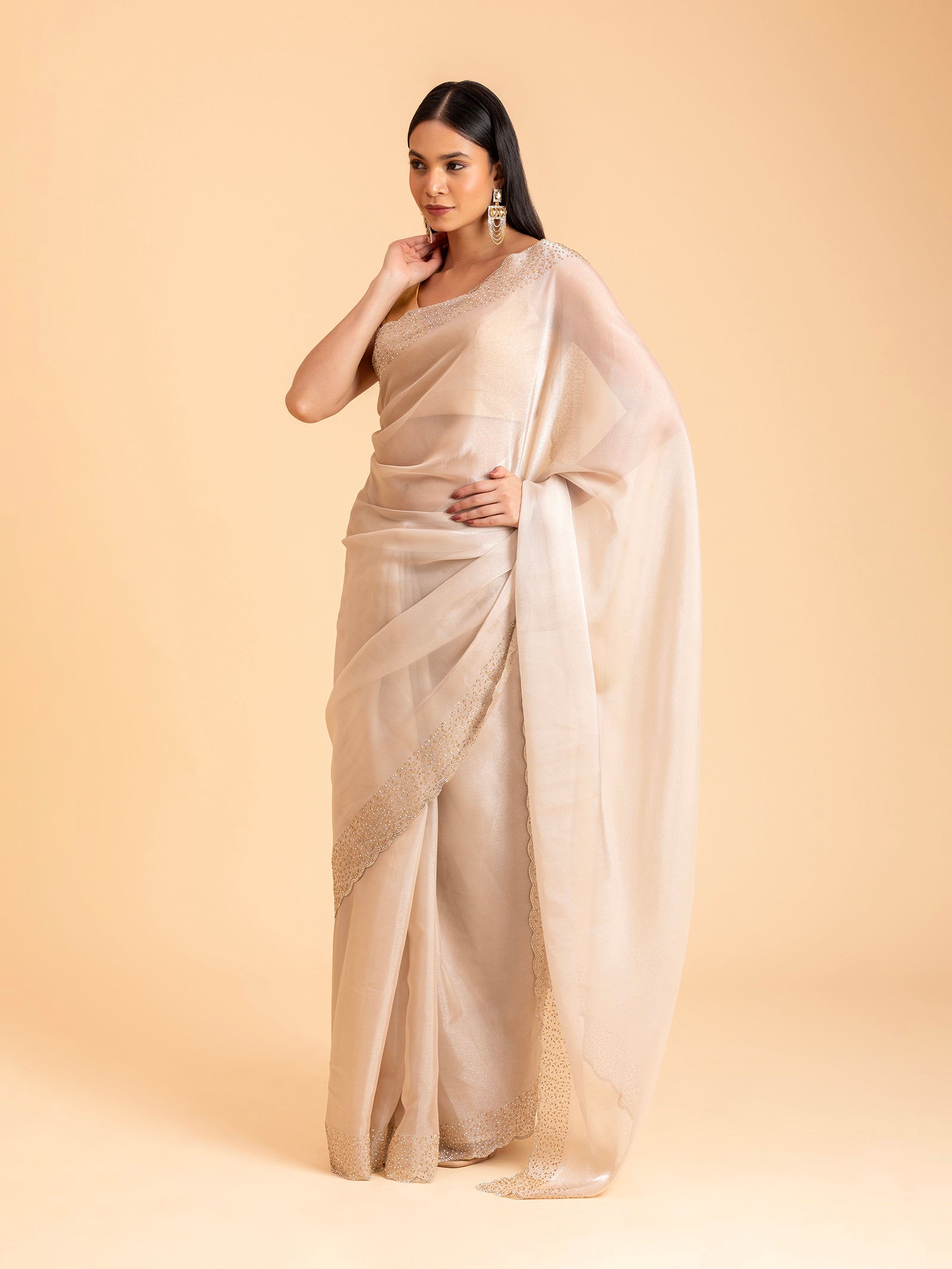 Pearlescent Aurora Scalloped Saree