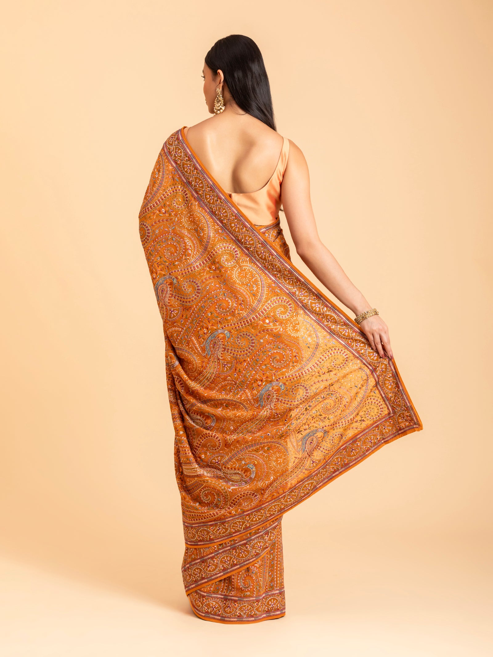Saffron Tonal Mosaic Saree