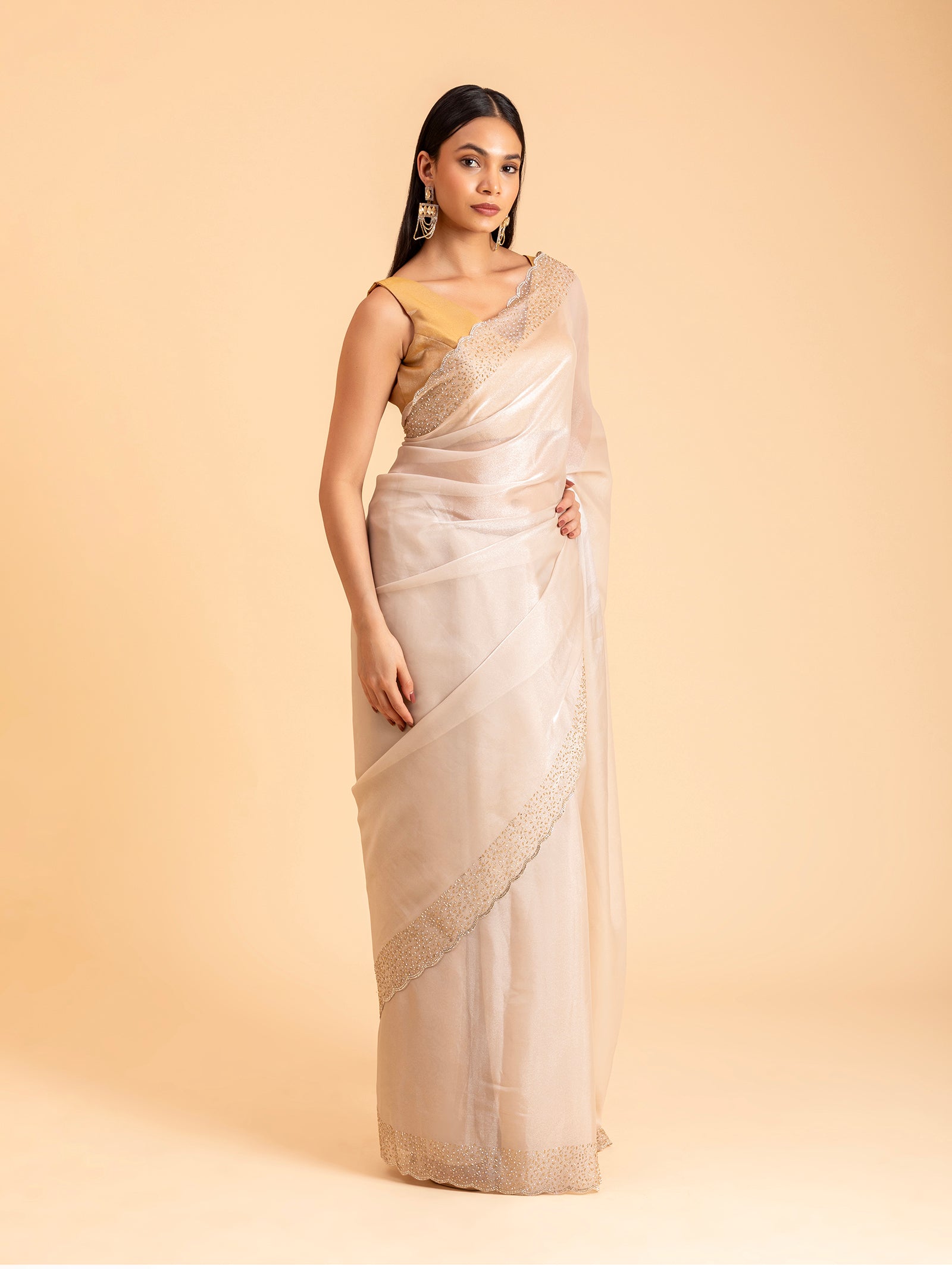 Pearlescent Aurora Scalloped Saree