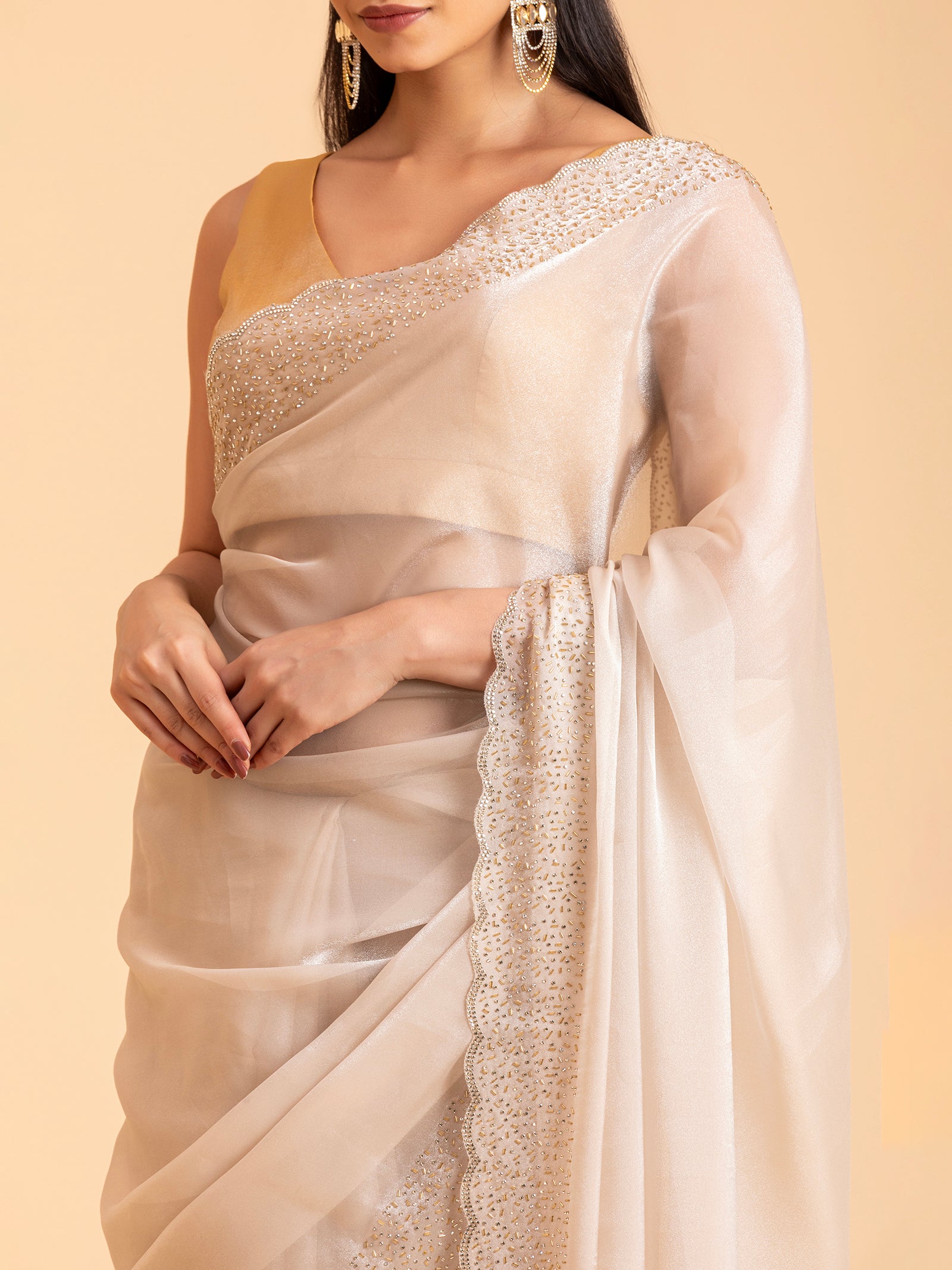 Pearlescent Aurora Scalloped Saree