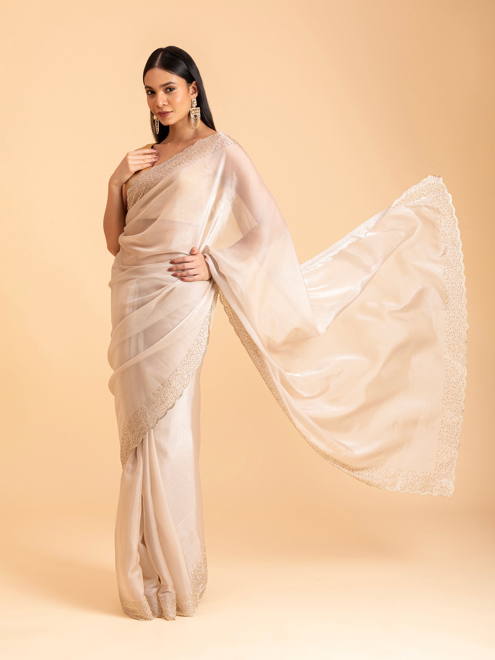 Pearlescent Aurora Scalloped Saree