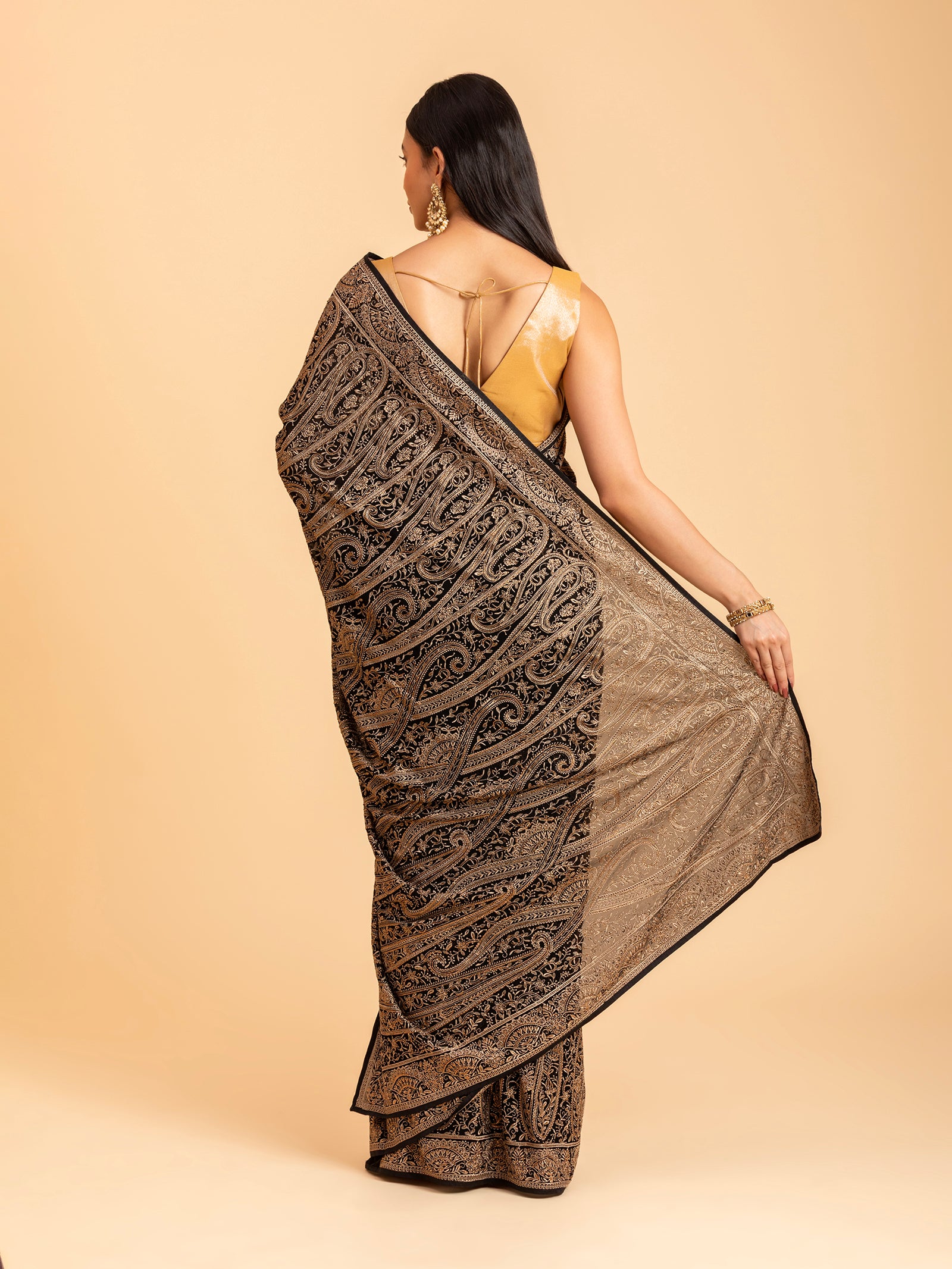 Charcoal Black Paisley Filigree Saree