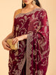 Deep Wine Floral Embroidery Scallop Saree