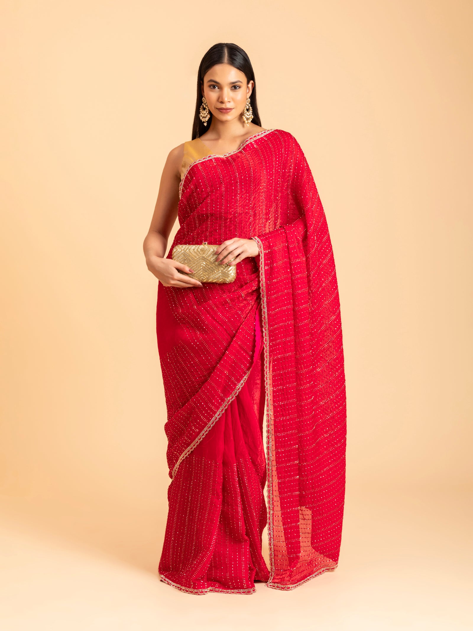 Crimson Red Stripe Saree