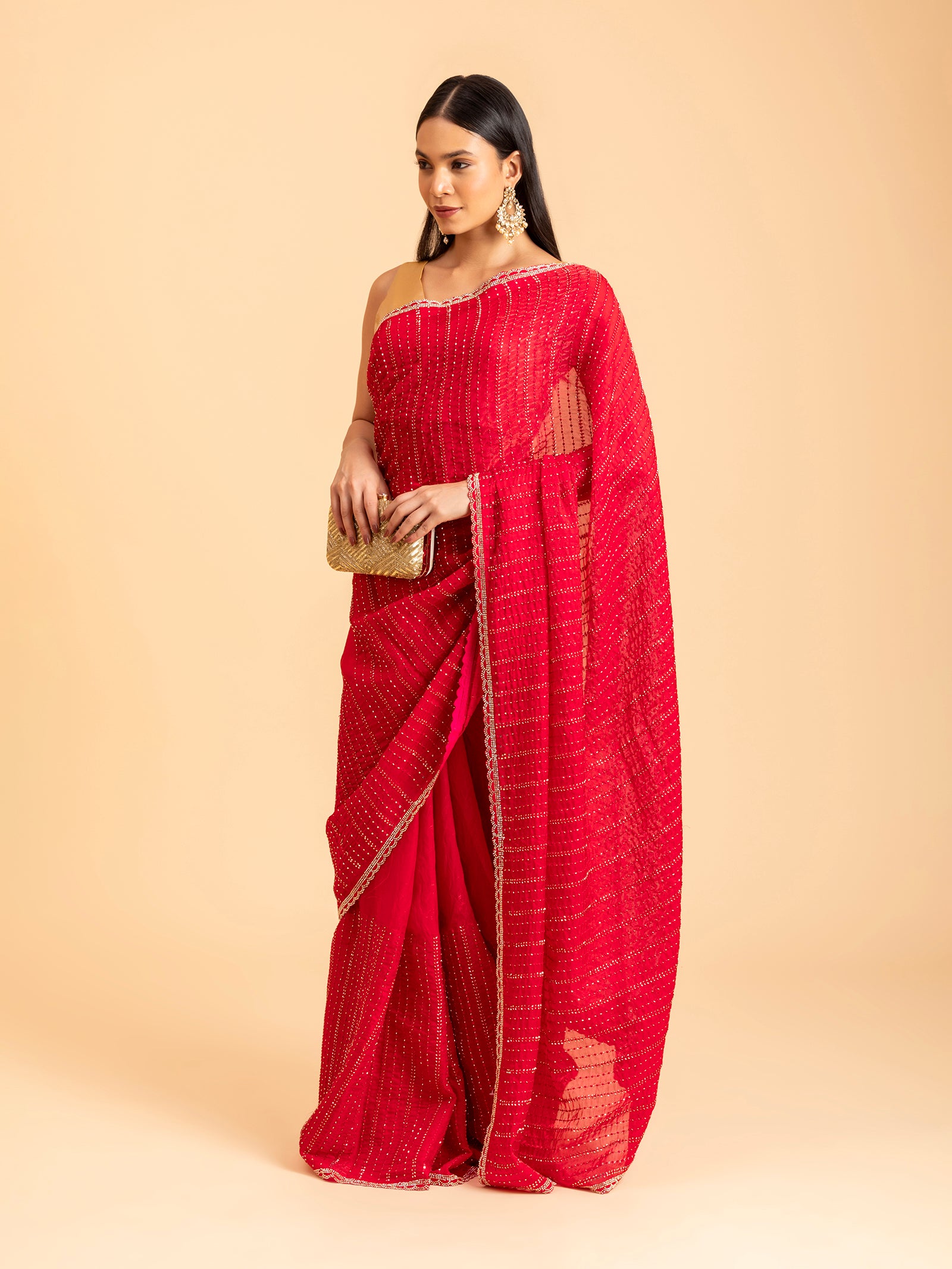 Crimson Red Stripe Saree