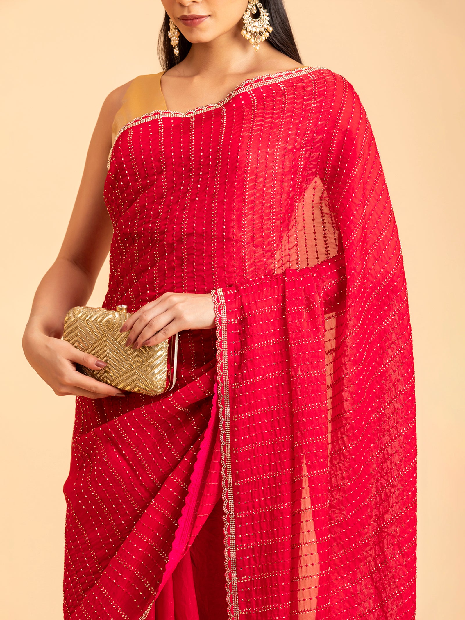 Crimson Red Stripe Saree