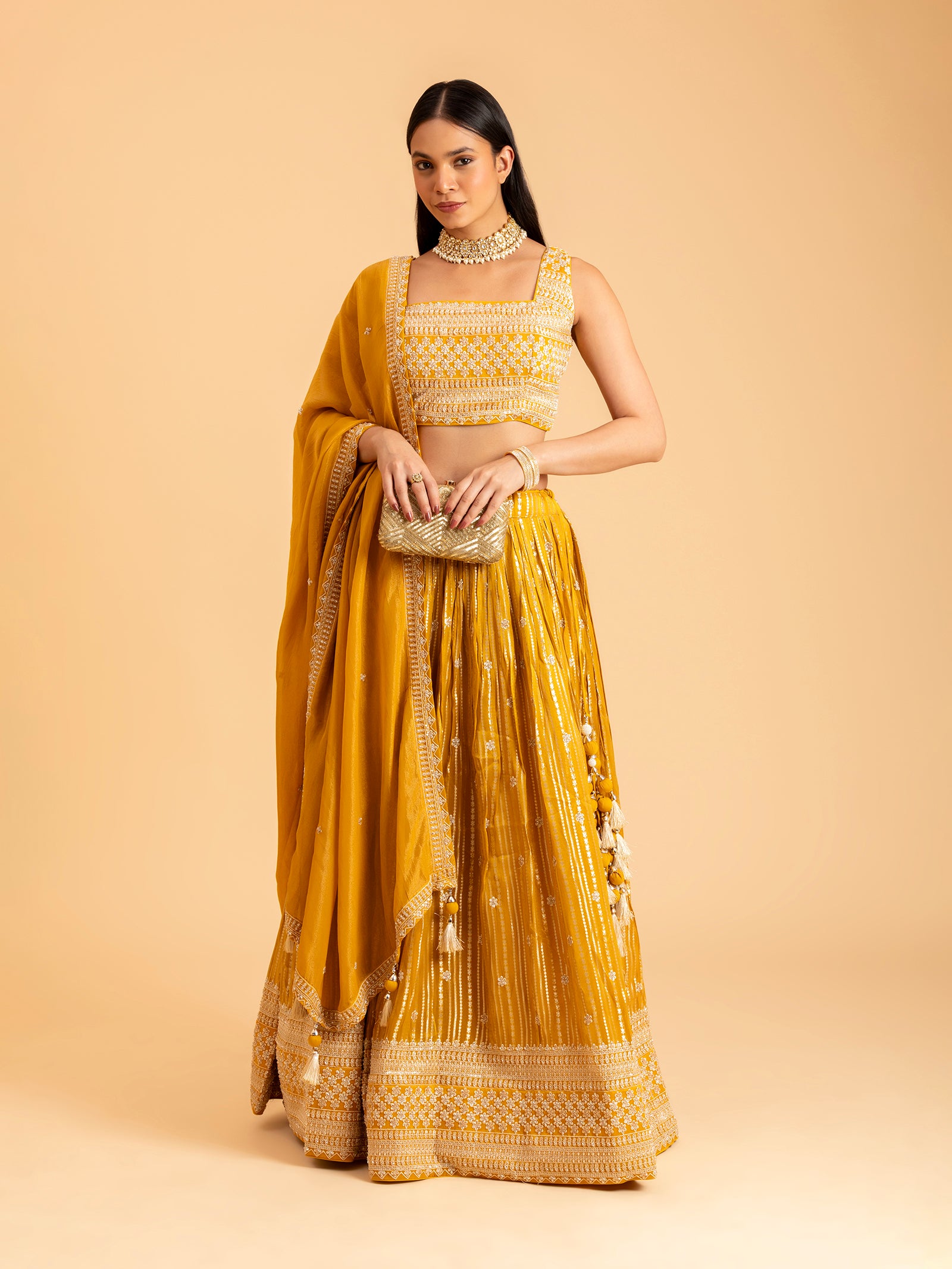 Tuscan Gold Floral Embroidery Lehenga