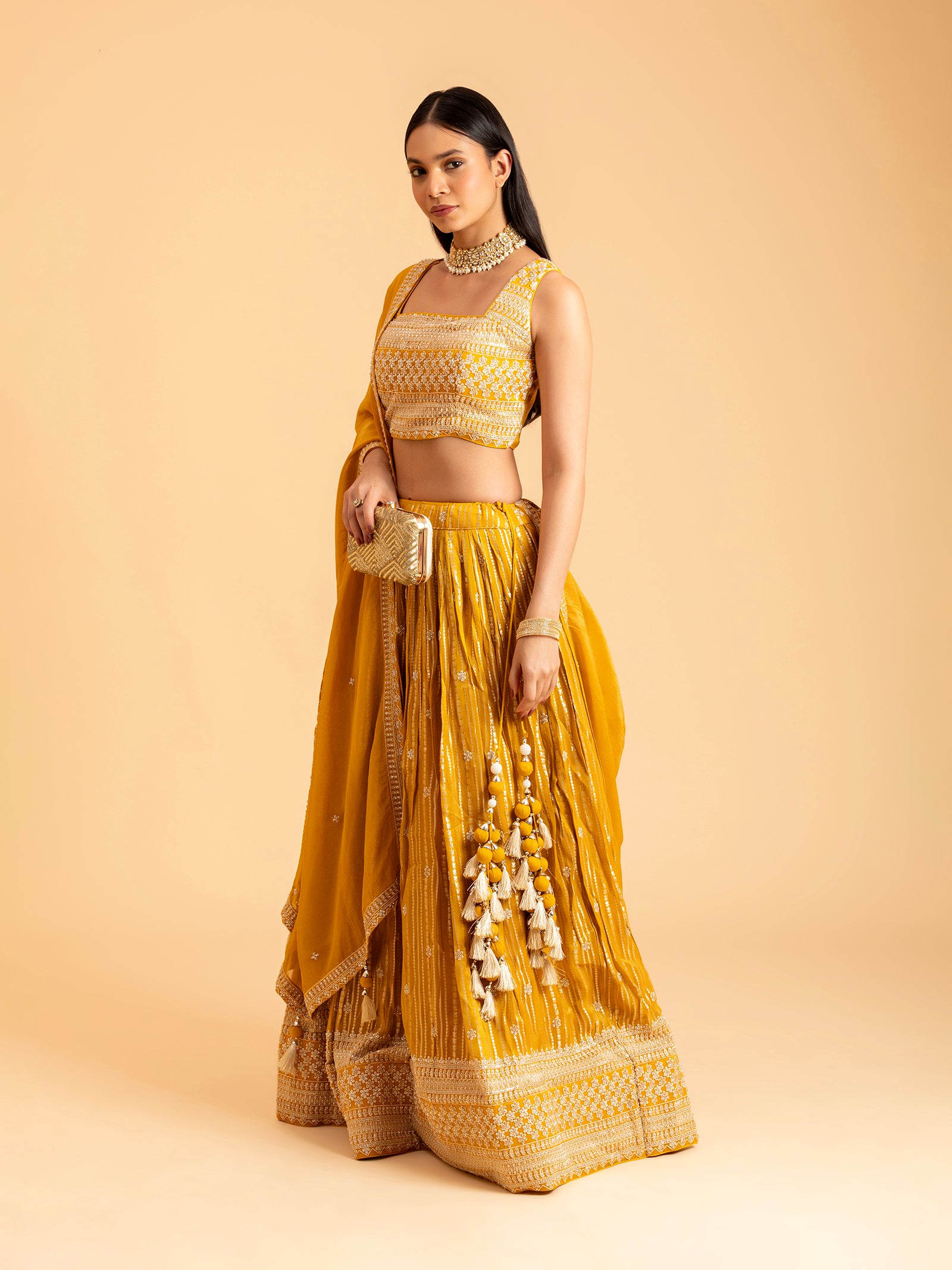 Tuscan Gold Floral Embroidery Lehenga