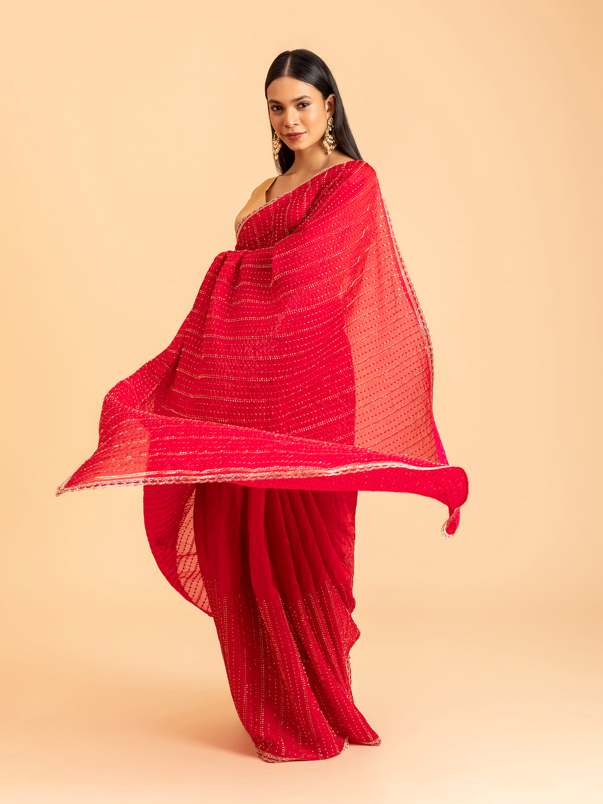 Crimson Red Stripe Saree