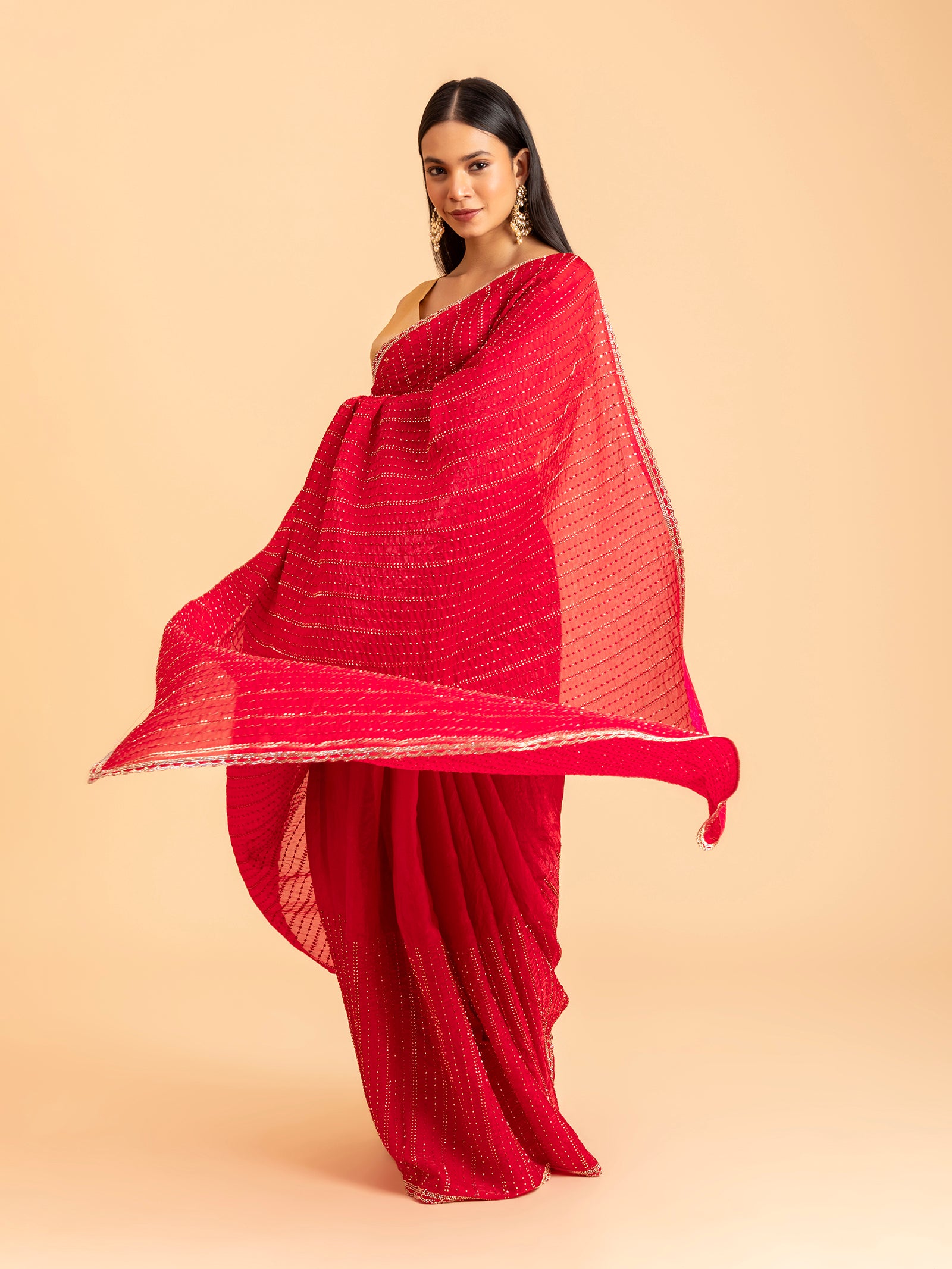 Crimson Red Stripe Saree