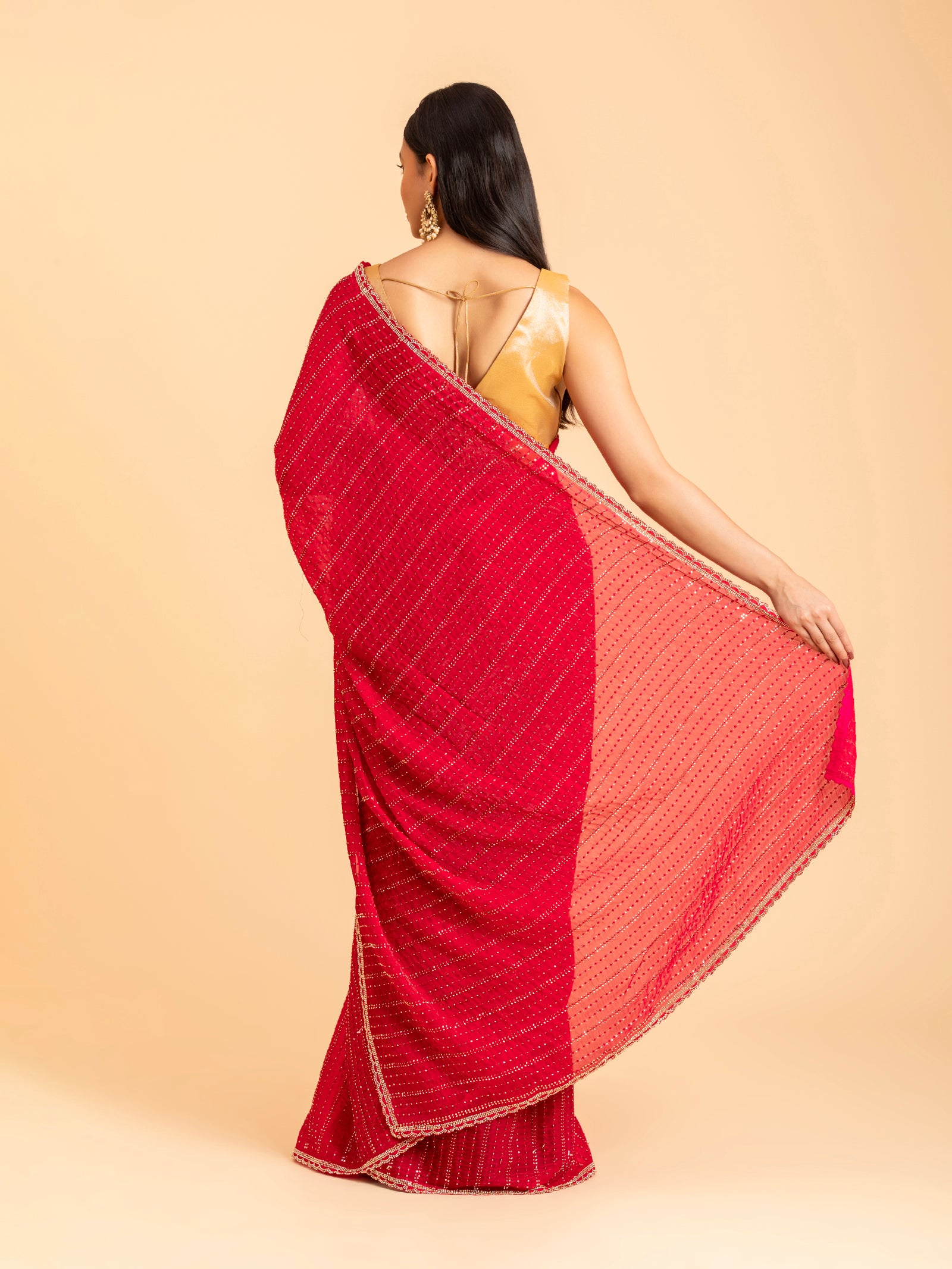 Crimson Red Stripe Saree