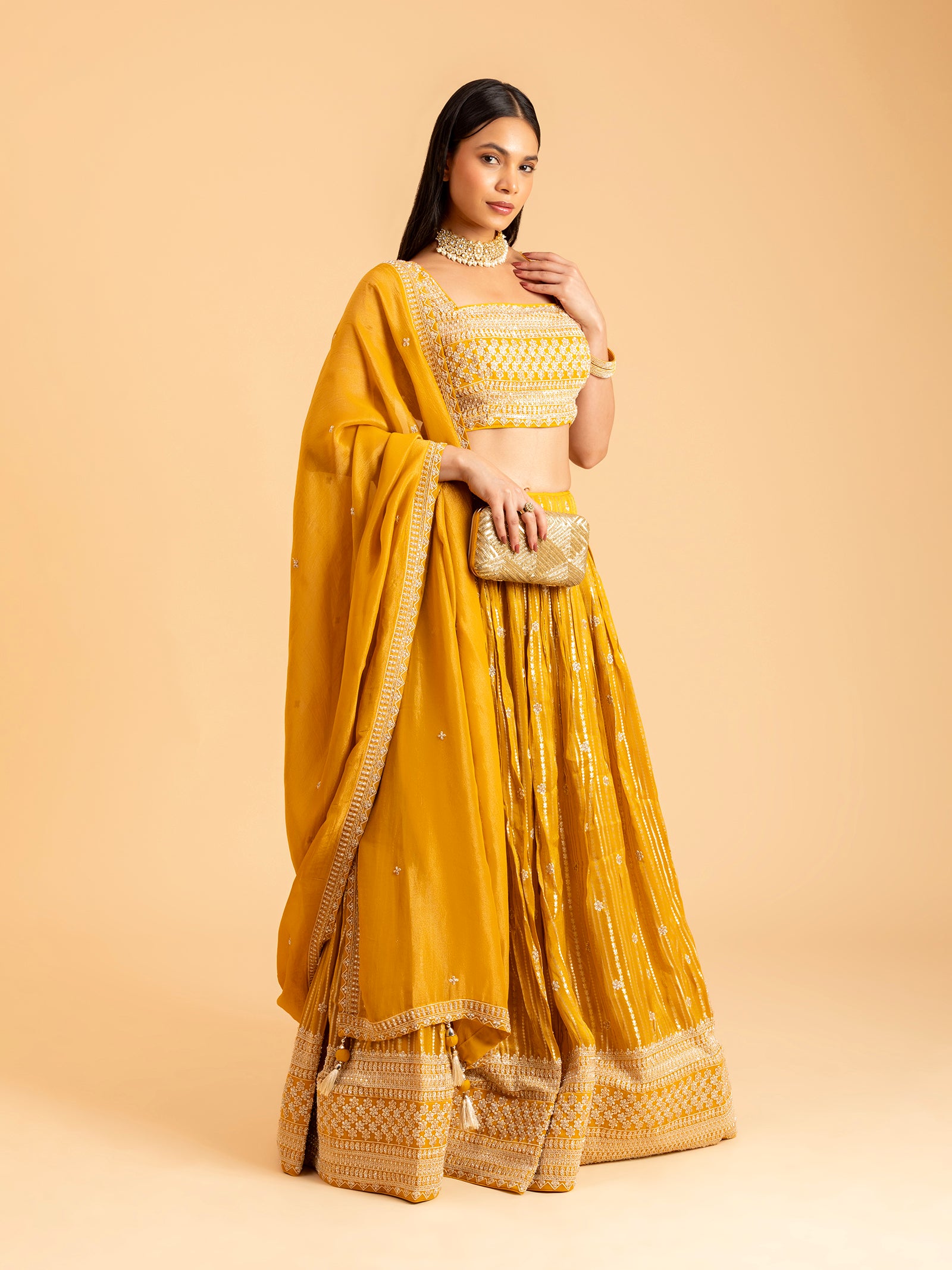 Tuscan Gold Floral Embroidery Lehenga