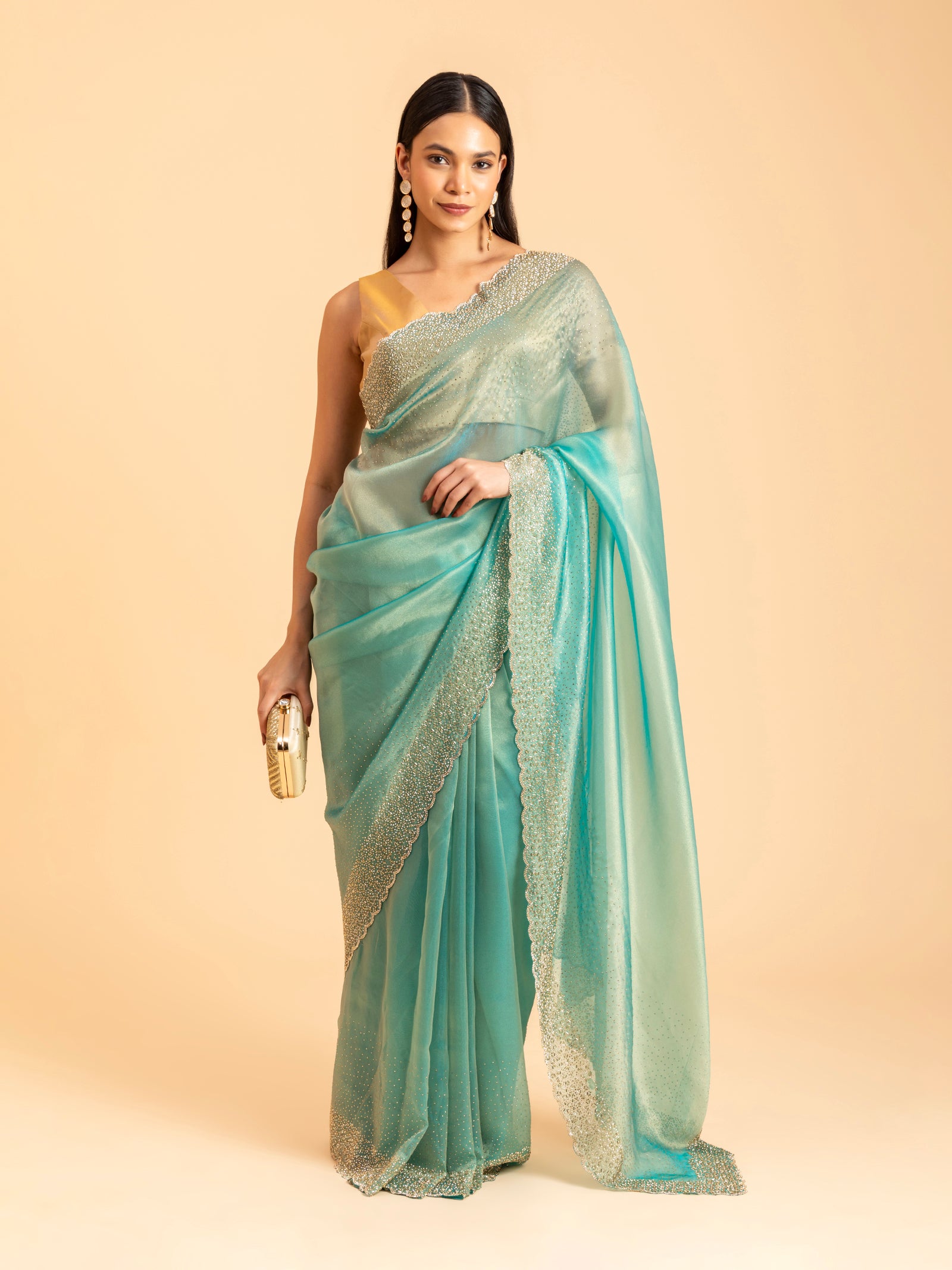 Aquamarine Luster Scalloped Saree