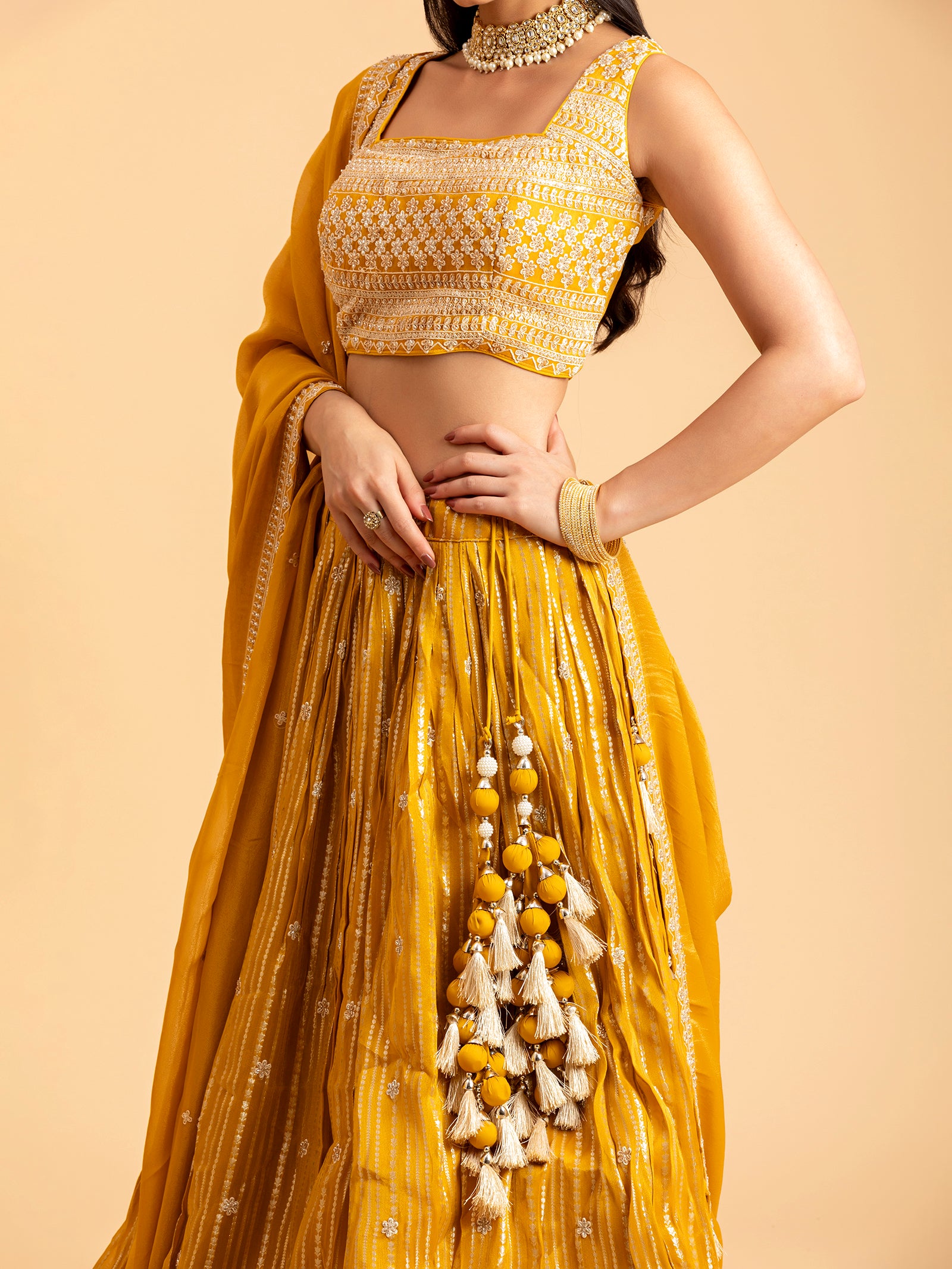 Tuscan Gold Floral Embroidery Lehenga