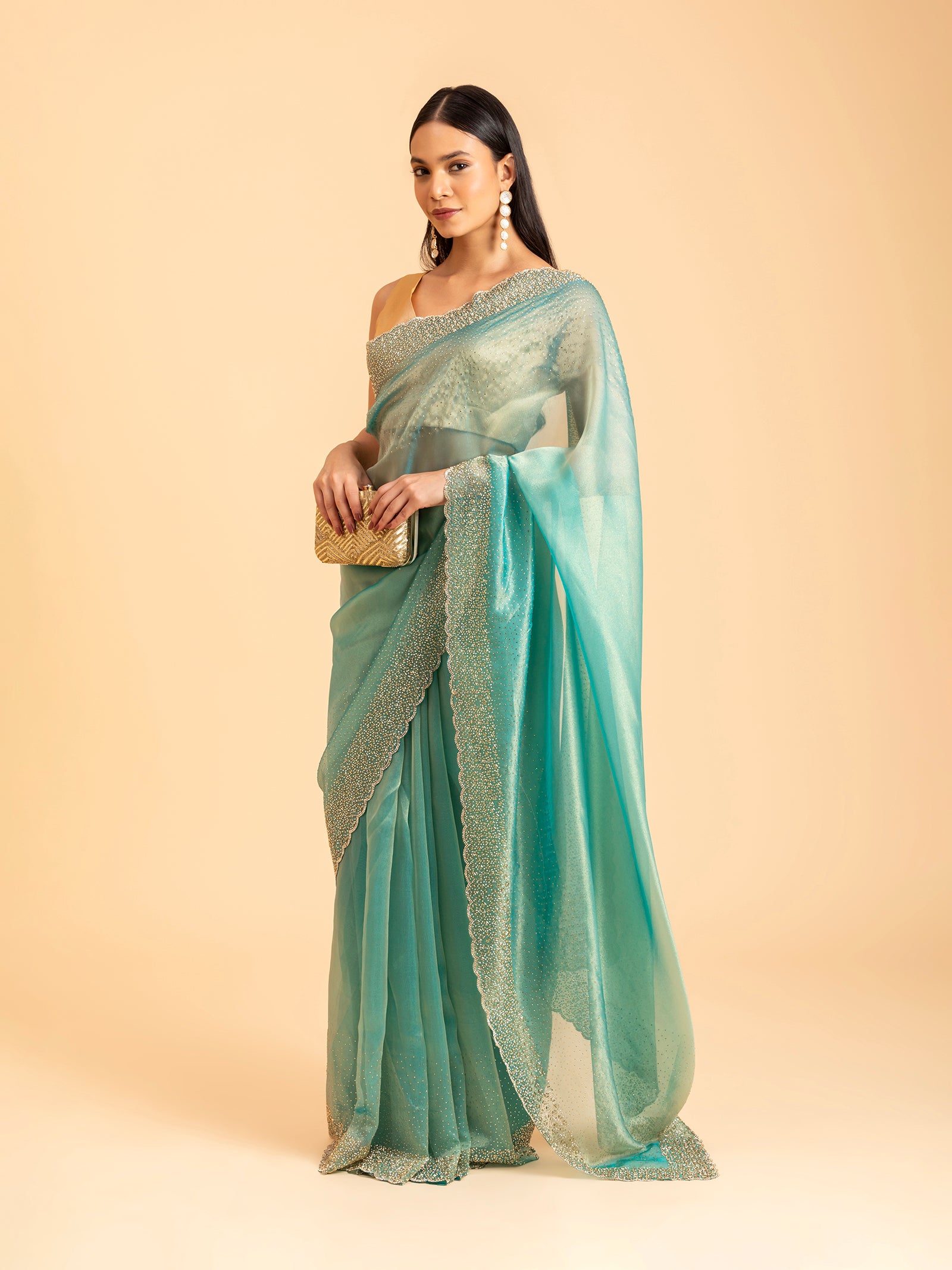 Aquamarine Luster Scalloped Saree