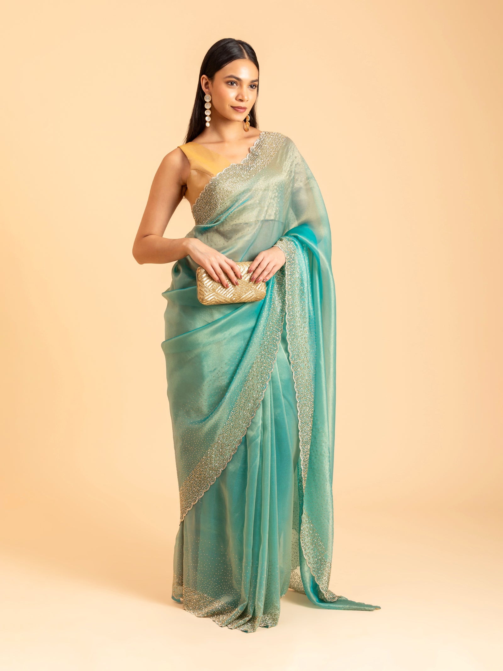 Aquamarine Luster Scalloped Saree