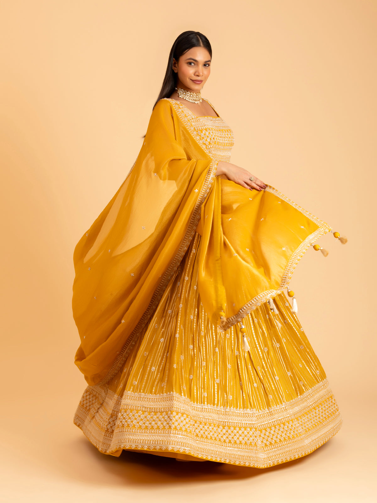 Tuscan Gold Floral Embroidery Lehenga