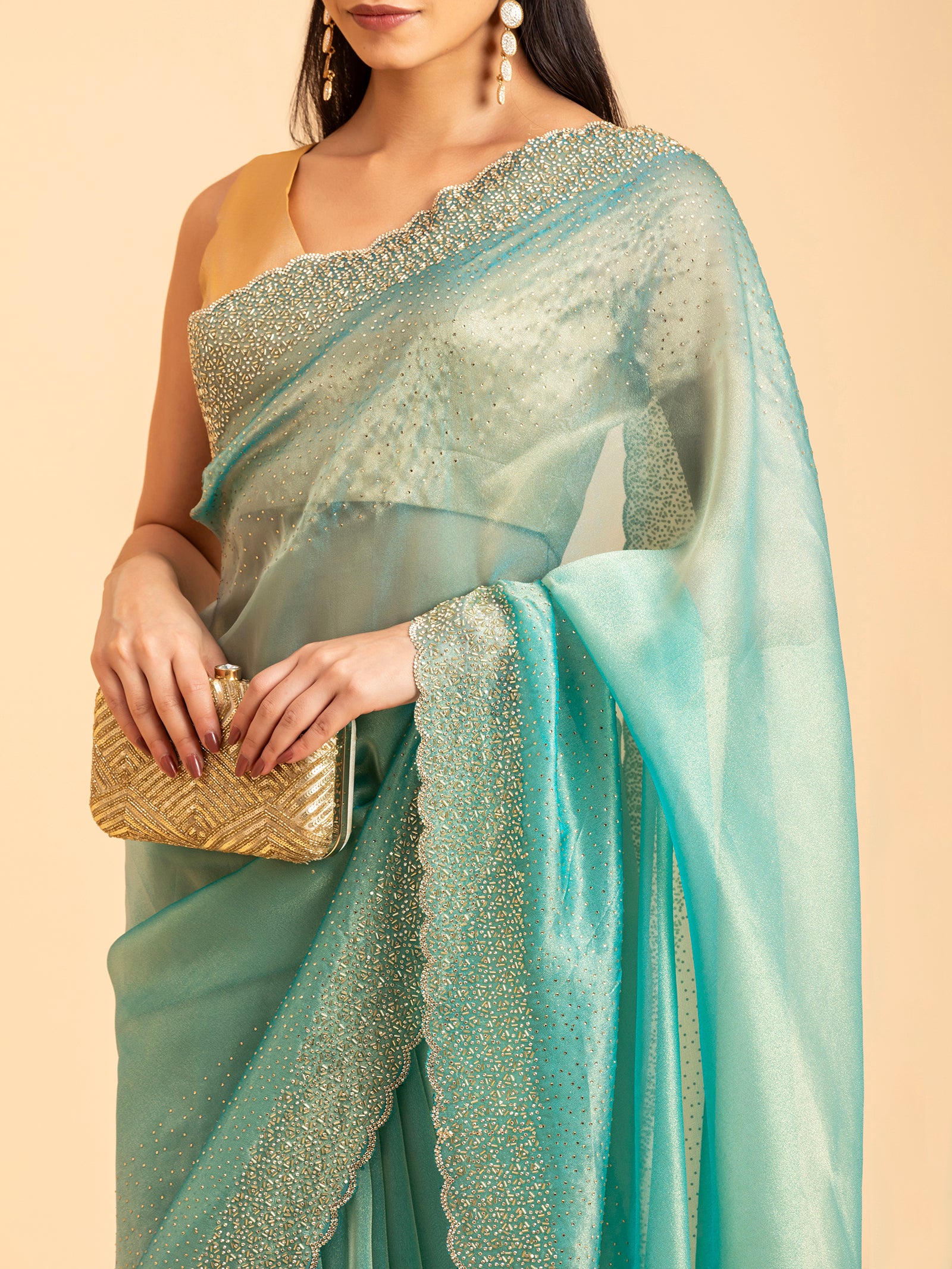 Aquamarine Luster Scalloped Saree