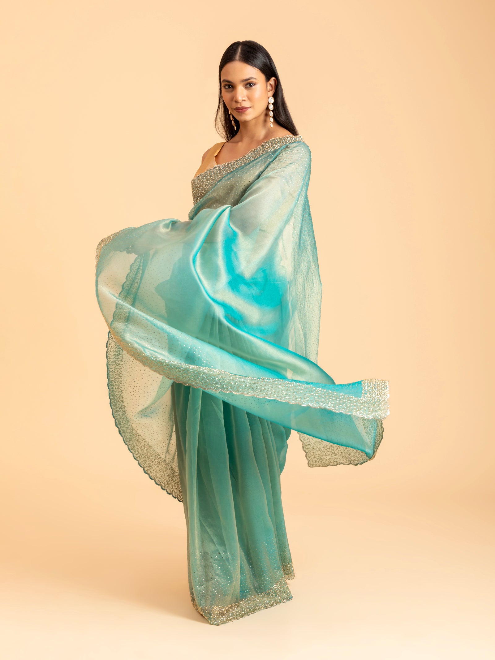 Aquamarine Luster Scalloped Saree