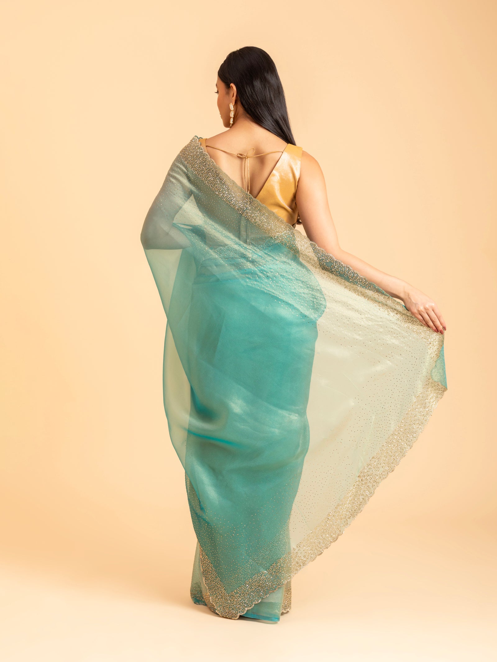 Aquamarine Luster Scalloped Saree